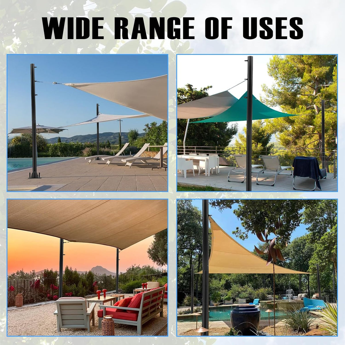 Shade Sail Poles, 2026 Upgraded 2 Poles 10Ft Outdoor Sun Shade Sail Post with Concrete Bracket Support Awning Canopy Heavy Duty Metal Pole Kit for Outside Patio Garden Deck Playground Backyard