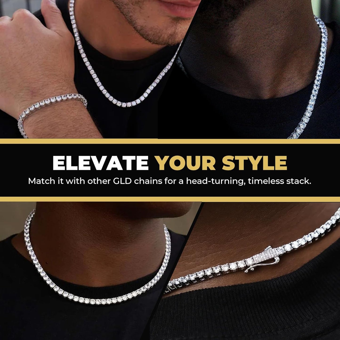 Round Cut Tennis Chain Necklace - Iced Out Chain for Men and Women - Yellow Gold - 3MM - 20'