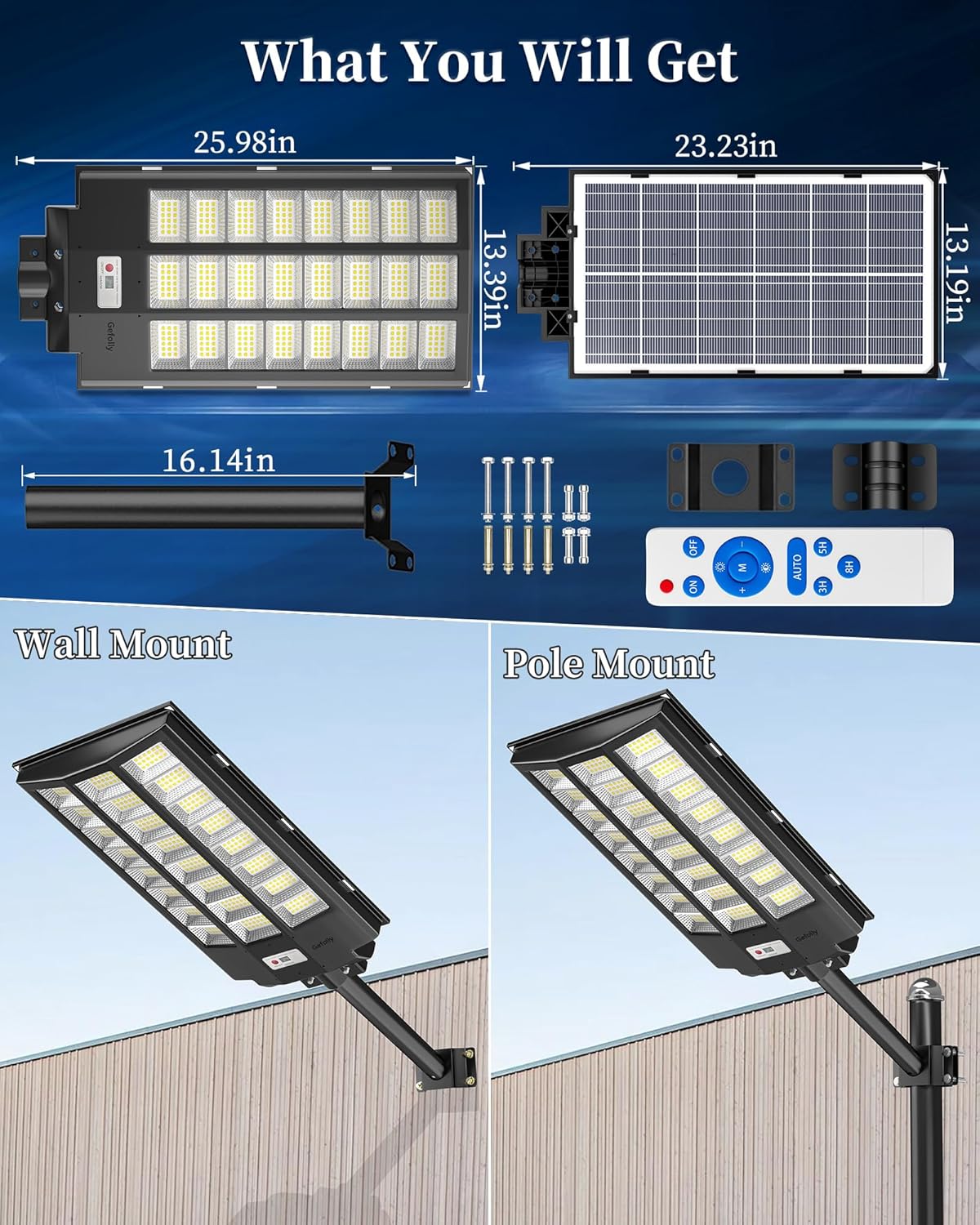 Gefolly SL-8200W Solar Street Light Outdoor 780000LM Wide Angle