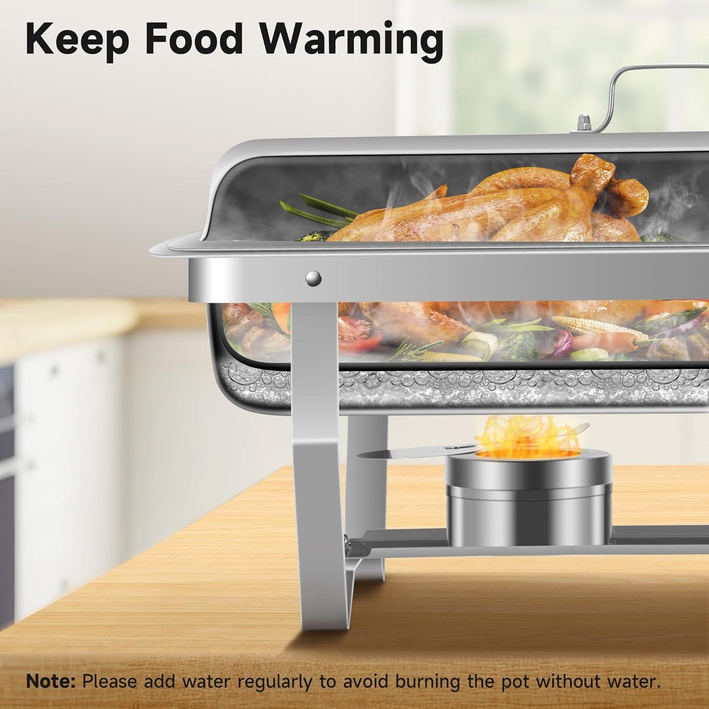 Rengue Chafing Dishes, 9.5 QT High Premium Stainless Steel Complete Set, 4 Pack Chafing Dishes Buffet Set, Heating and Cooling Chafing Dish for