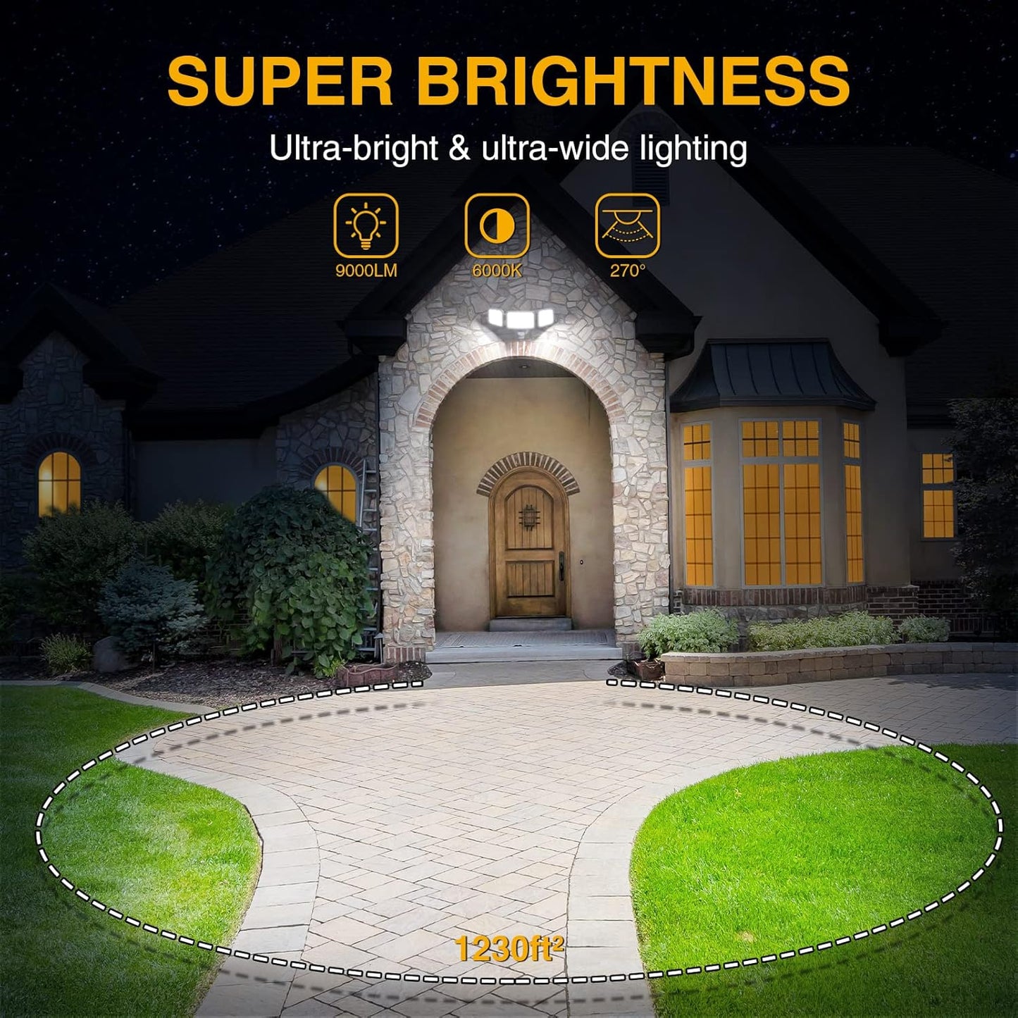 Onforu 2 Pack 100W LED Motion Sensor Light Outdoor, 9000LM Super Bright Security Lights Flood Light Motion Detector with 3 Head, IP65 Waterproof