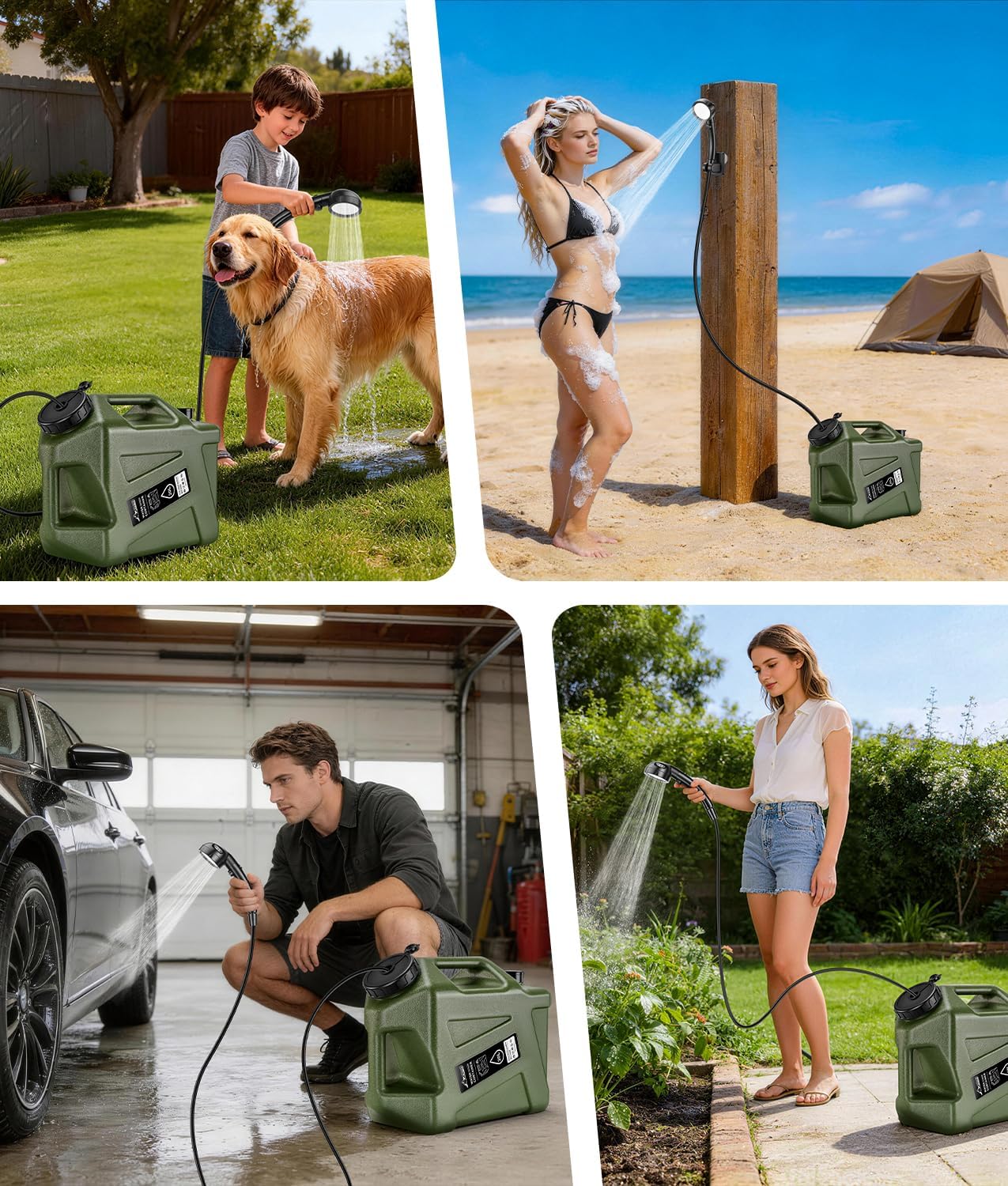 2026 Portable Shower for Camping with 5-Gallon Water Jug, Rechargeable Camping Shower, Food Grade Material Water Containers for Fruit & Vegetables Wash, Integrate Design for Outdoors, Hiking