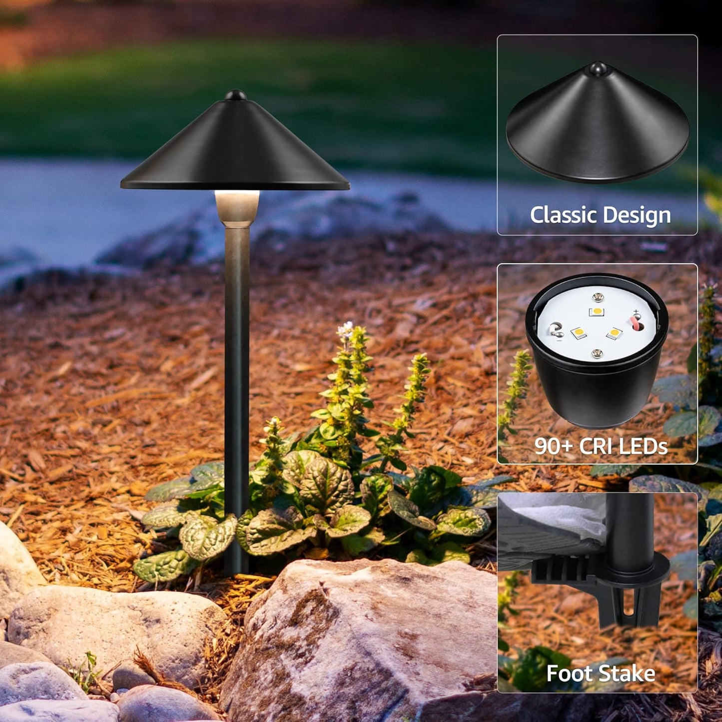 SUNVIE 8-Pack Low Voltage Landscape Pathway Lights 12-24V 3W LED Landscape Lighting 3000K Outdoor Pathway Lighting IP65