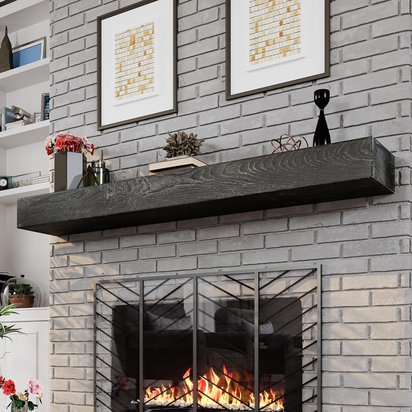 Woodlands-USA 60 Floating Fireplace Mantel Wood Shelf - Handcrafted Wall Mounted Mantle Shelf - 60 Inches Natural Mantels For Over Fireplace -