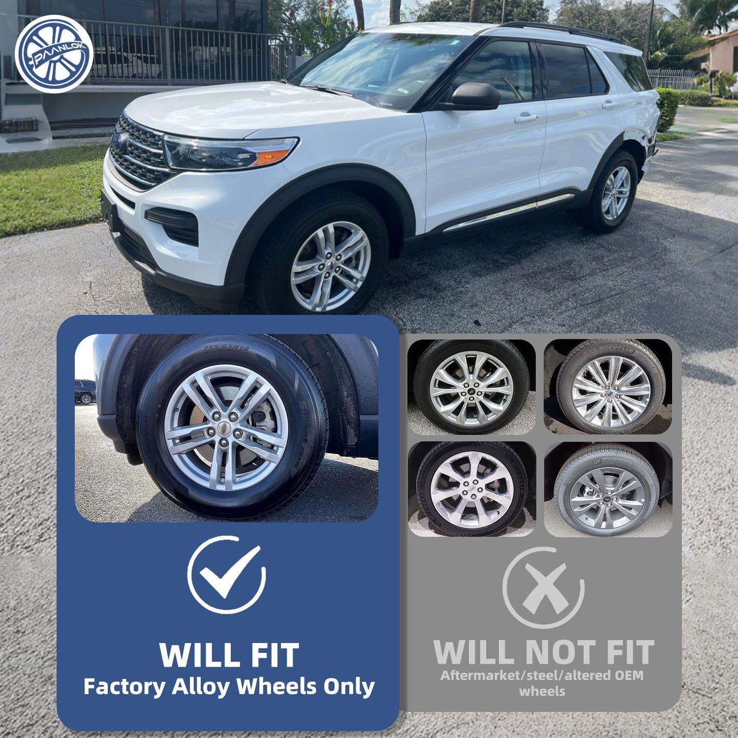 18 Inch Wheel Skins for 2020-2024 Ford Explorer, Fits OEM#LB5Z-1007-A Alloy Wheels, Snap-On Design, 5 Double Spoke, Direct Replacement Gloss Black ABS Wheel Covers 4-Pack