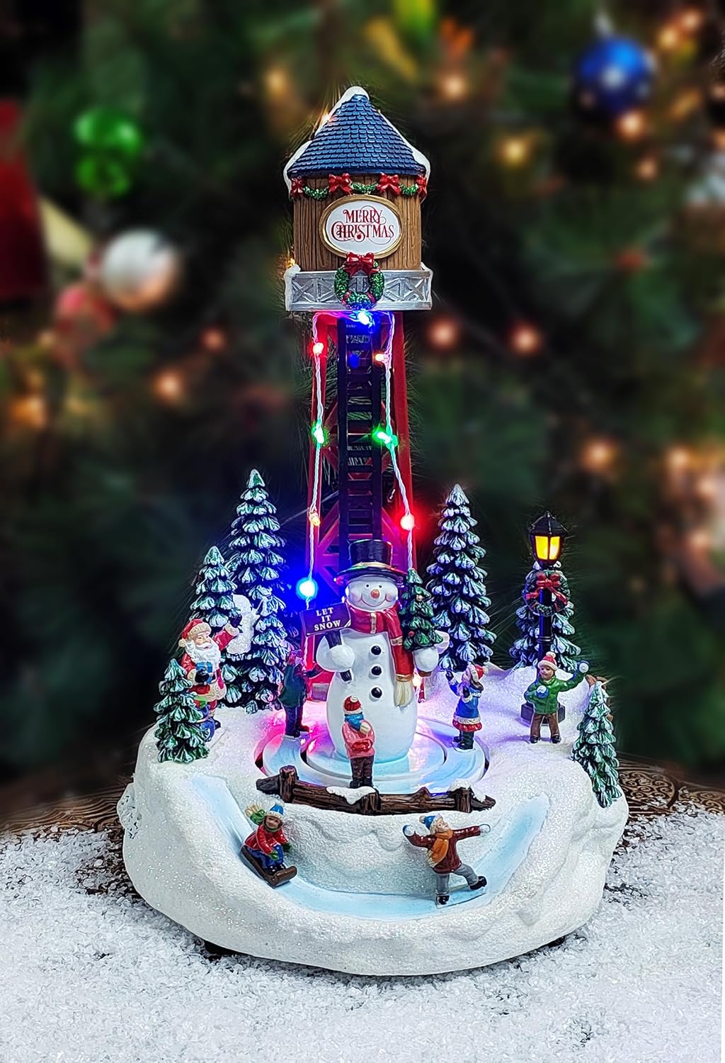 MOMENTS IN TIME Christmas Village 14H Polyresin LED Lighted Water Tower with Animated Scene (Adapter Included)