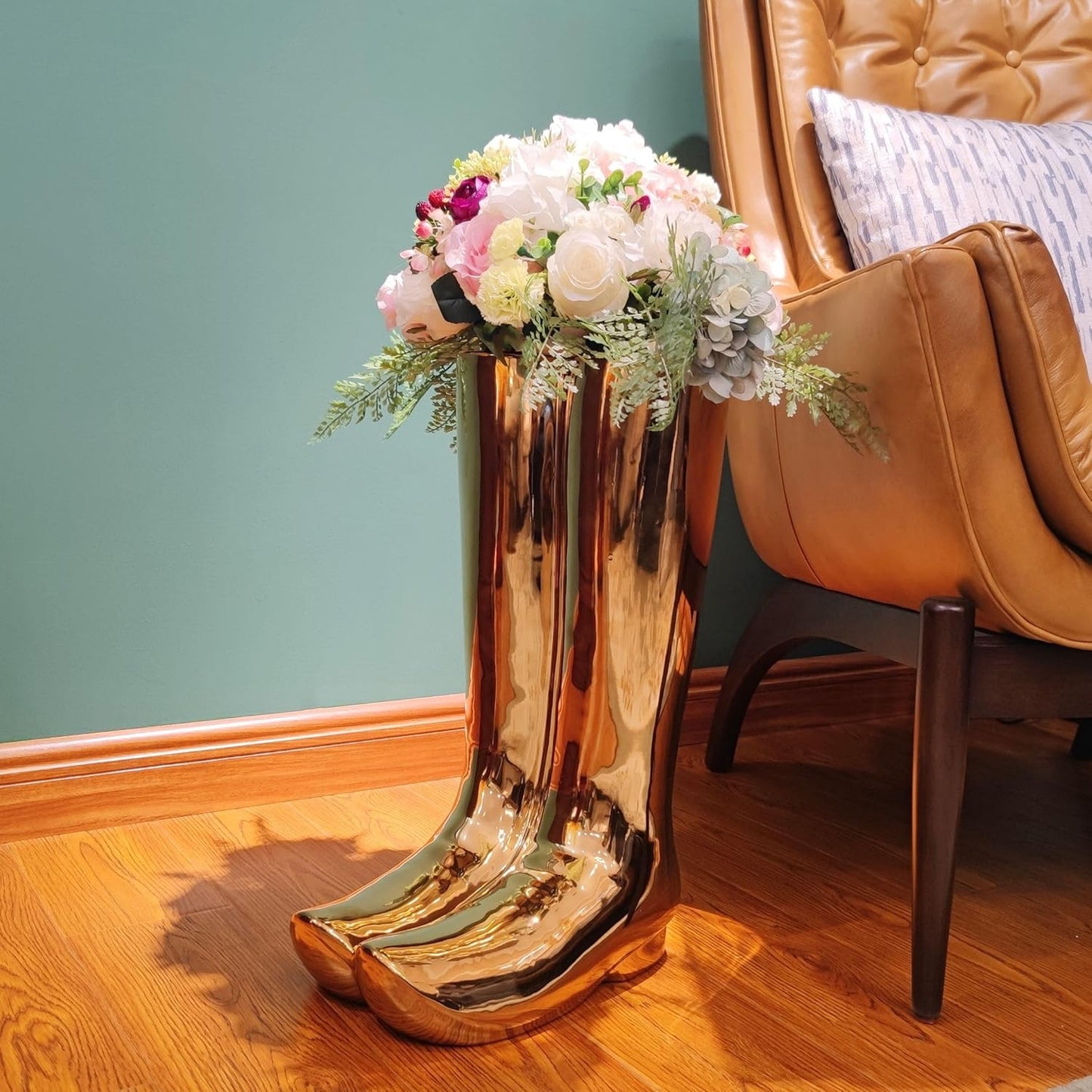 Luxury Ceramic Boots Vase Cowboy Boot Flowers Vase Vintage Boots Planter Decorative Versatile, Unique, Gold
