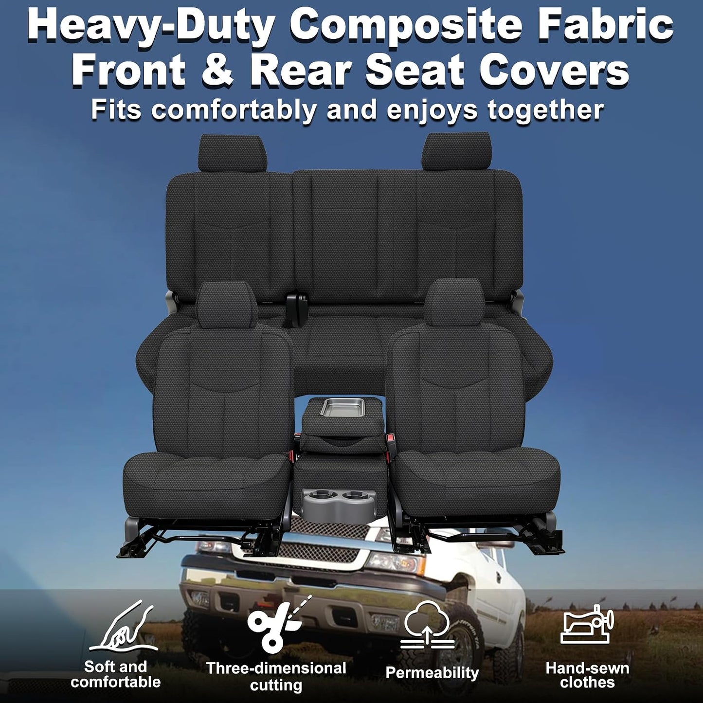 Seat Covers for Chevy Silverado & GMC Sierra 1500 1999 2000 2001 2002 2003 2004 2005 2006 Fabric Products Protector Interior Accessories，Waterproof & Machine Washable-Black (Full)