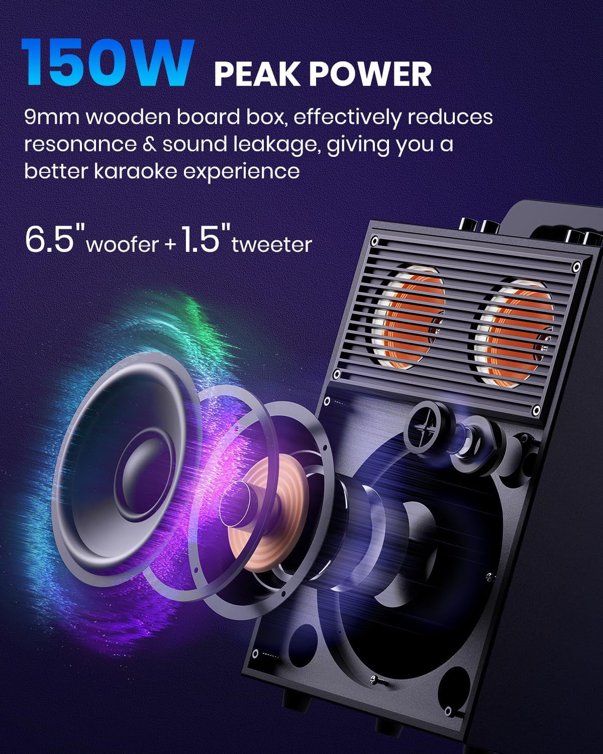 Moukey Karaoke Machine for Adults Kids Portable PA System Bluetooth Karaoke Speaker with 2 Wireless Microphones Party Speaker with Disco Light