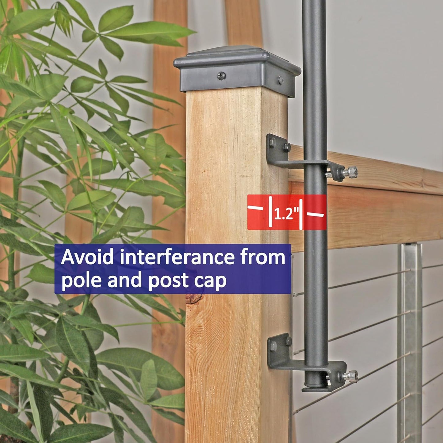 4 Pack 6.5FT Stainless Steel String Lights Pole Bracket/Holder with 2 Wall Hooks for Deck Railing Wood Posts (Black)