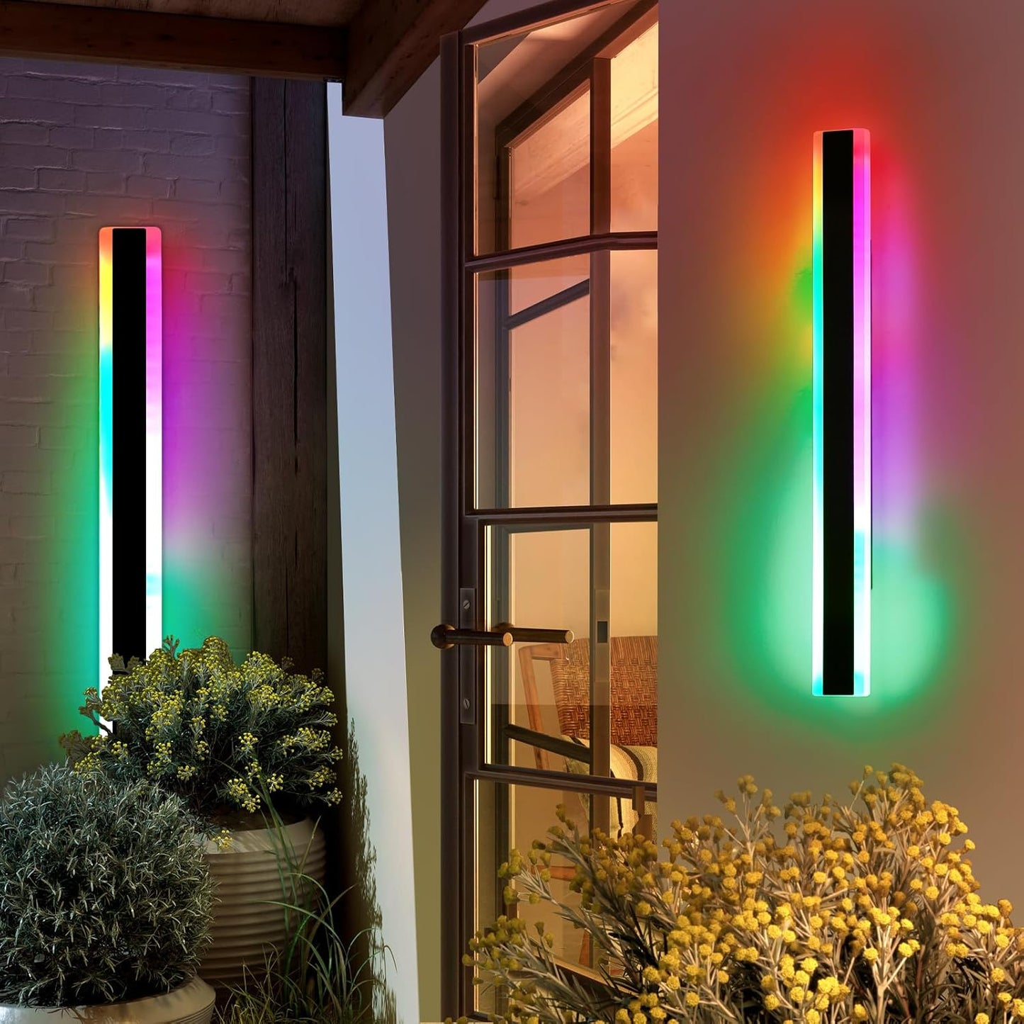 2 Pack Modern Exterior Lighting Fixtures, 39.3inch RGB LED Outdoor Wall Lights, IP65 Waterproof, Dimmable Long Linear Wall Mounted Sconce for Porch, Patio, Garage, House with Remote Control 39inch 2 Pack
