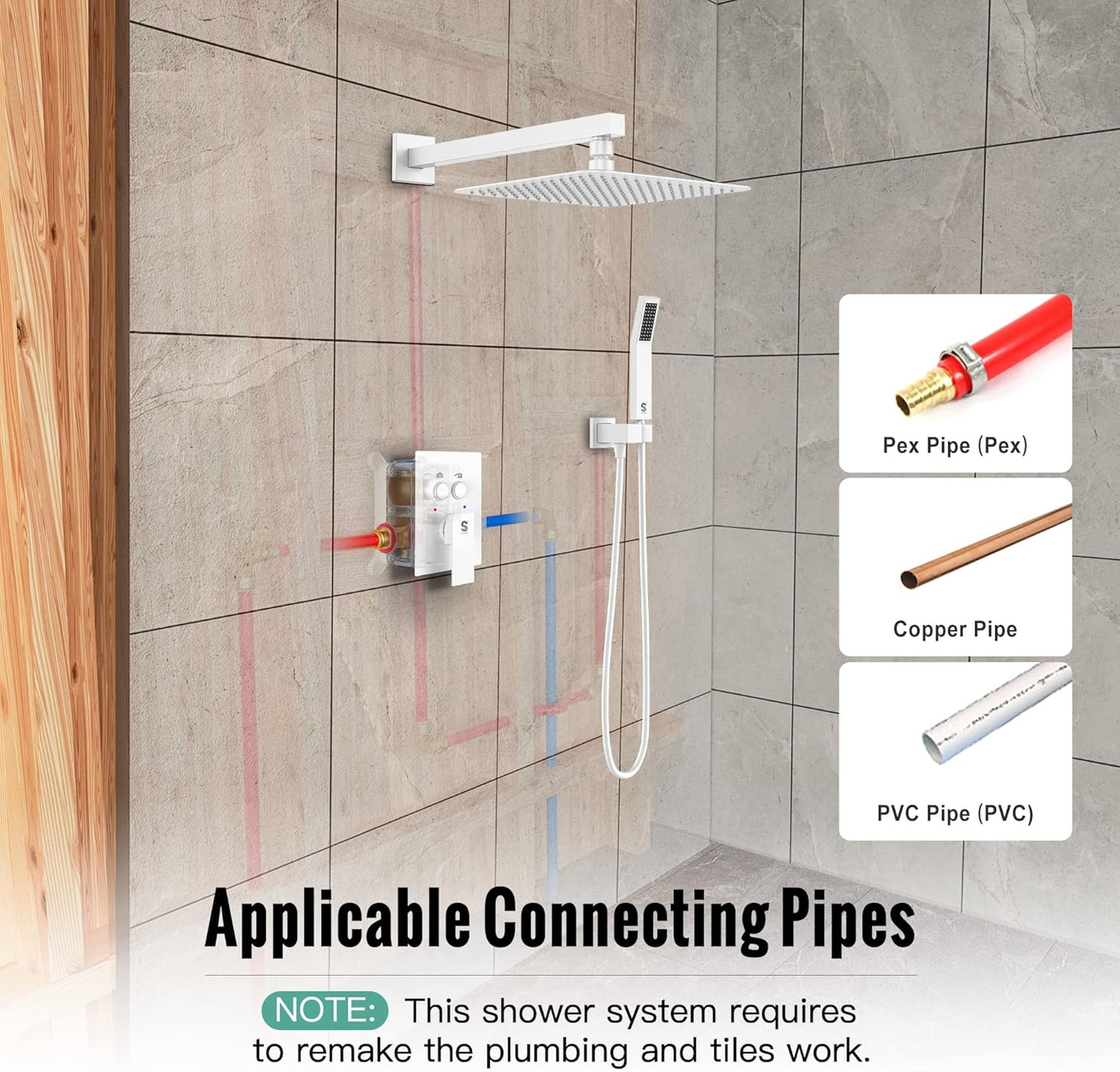 Shower Panel System Push Button-White 10 Inch (10'-Newer Model, White)