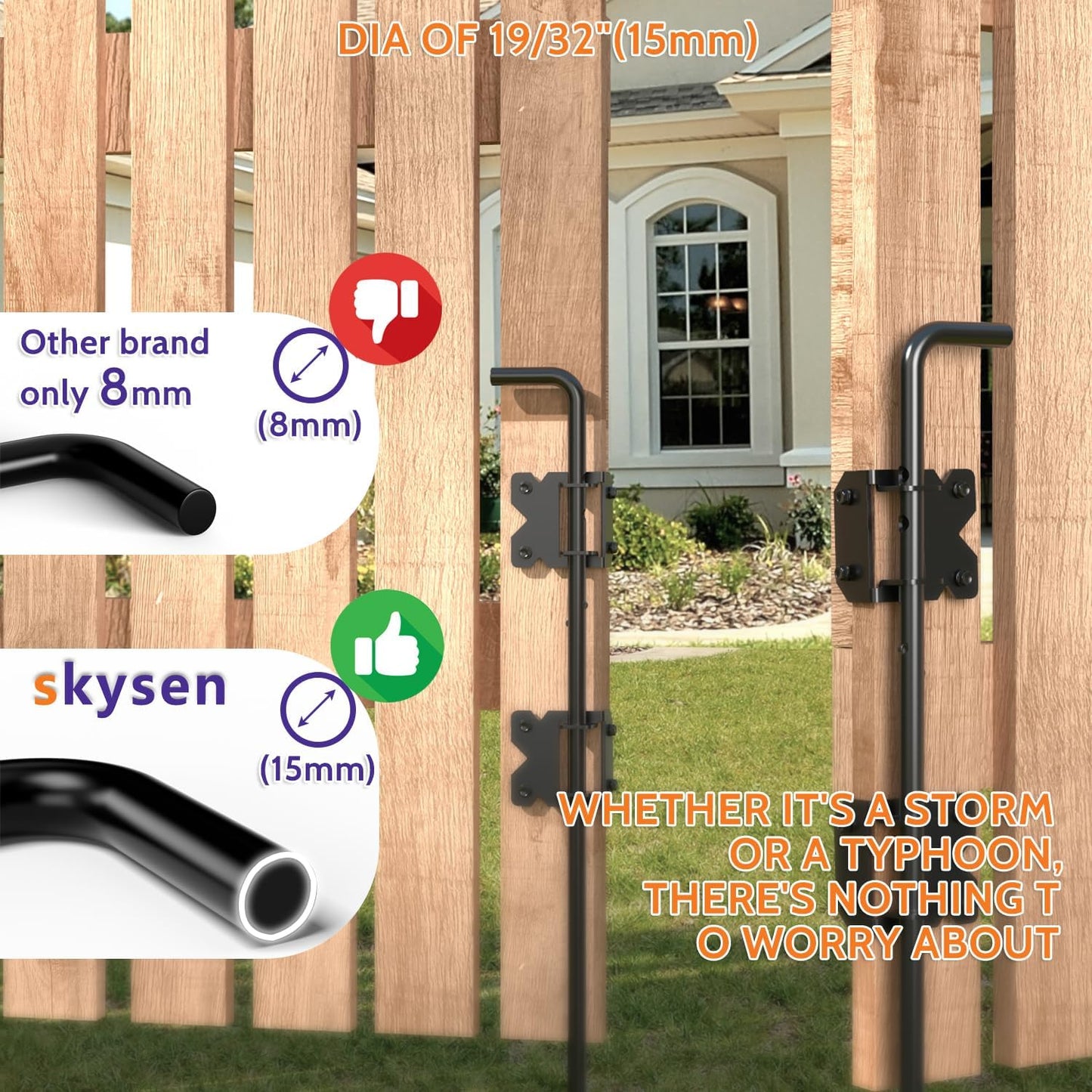 SKYSEN Self-Closing&nbsp;Fence Gate&nbsp;Hinges, Latch, and 24' Drop Rod for Double Gate Fence, Fence Gate Hardware -&nbsp;Easy to