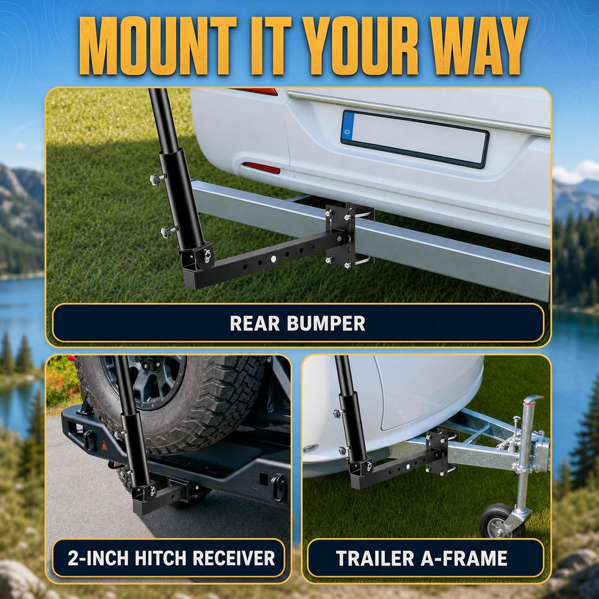 RV Flag Pole Mount, 180° Adjustable Angle Folding RV Flagpole Holder for Trailer Bumper, 2" Hitch Receiver, Heavy Duty Starlink Bumper Mount for Starlink Gen 3/Gen 2/Mini