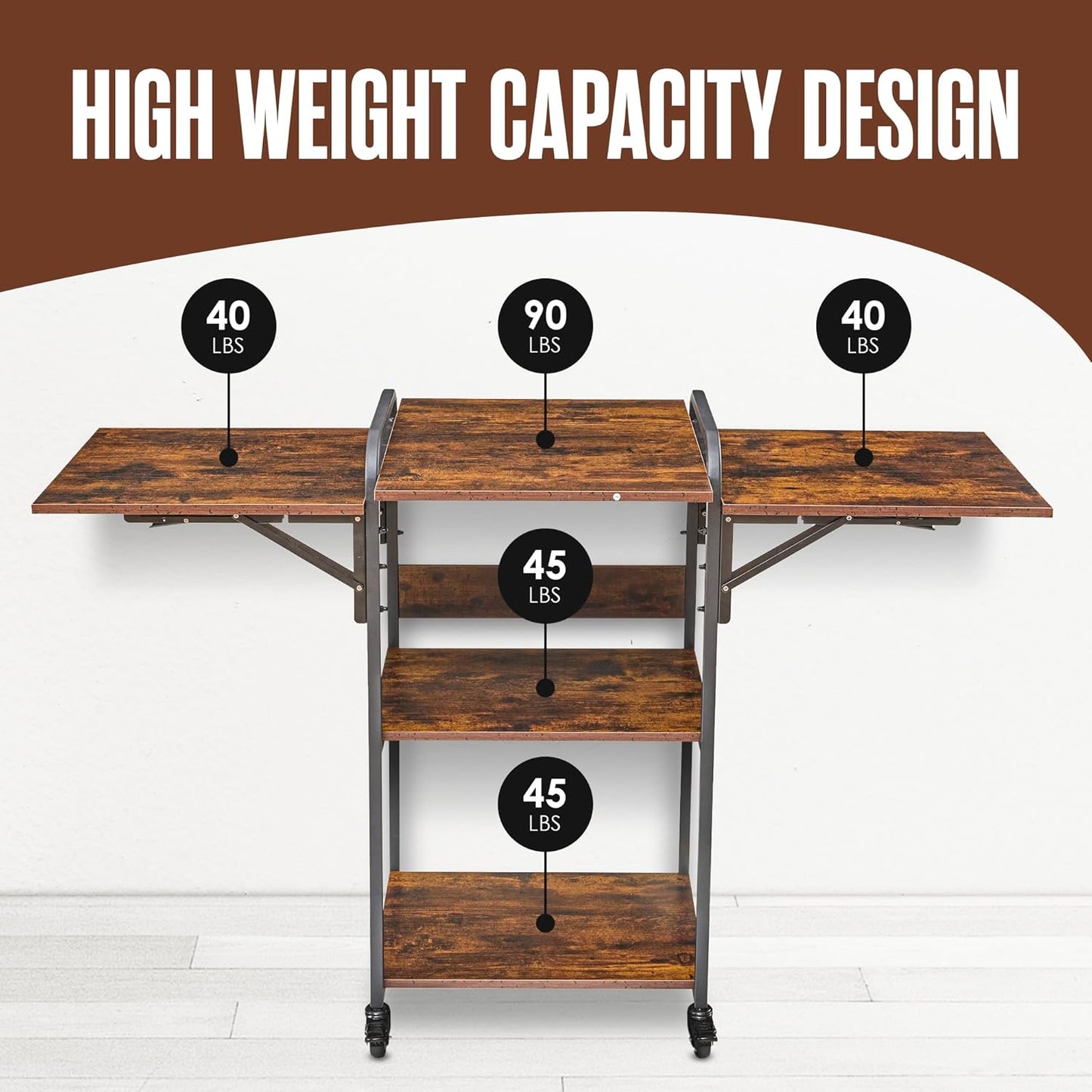 Heat Press Table Stand, Heat Press Stand with Wheels, 3 Tier with Foldable Side Tables, Heat Press Cart with Wheels, He