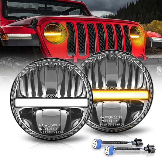 7 Inch LED Headlights with Amber Turn Signal for Chevy for Jeep Wrangler JK TJ LJ Motorcycle