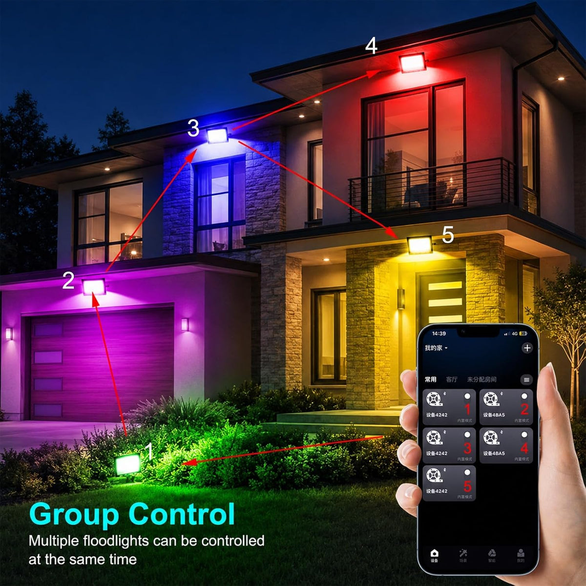 RGB LED Flood Light Outdoor 2000W Equivalent, 200W RGBCW Smart Floodlights with APP & Remote Control, 16 Million Color Changing, Timing, DIY Scenes, IP66 Waterproof Landscape Light (2 Pack)