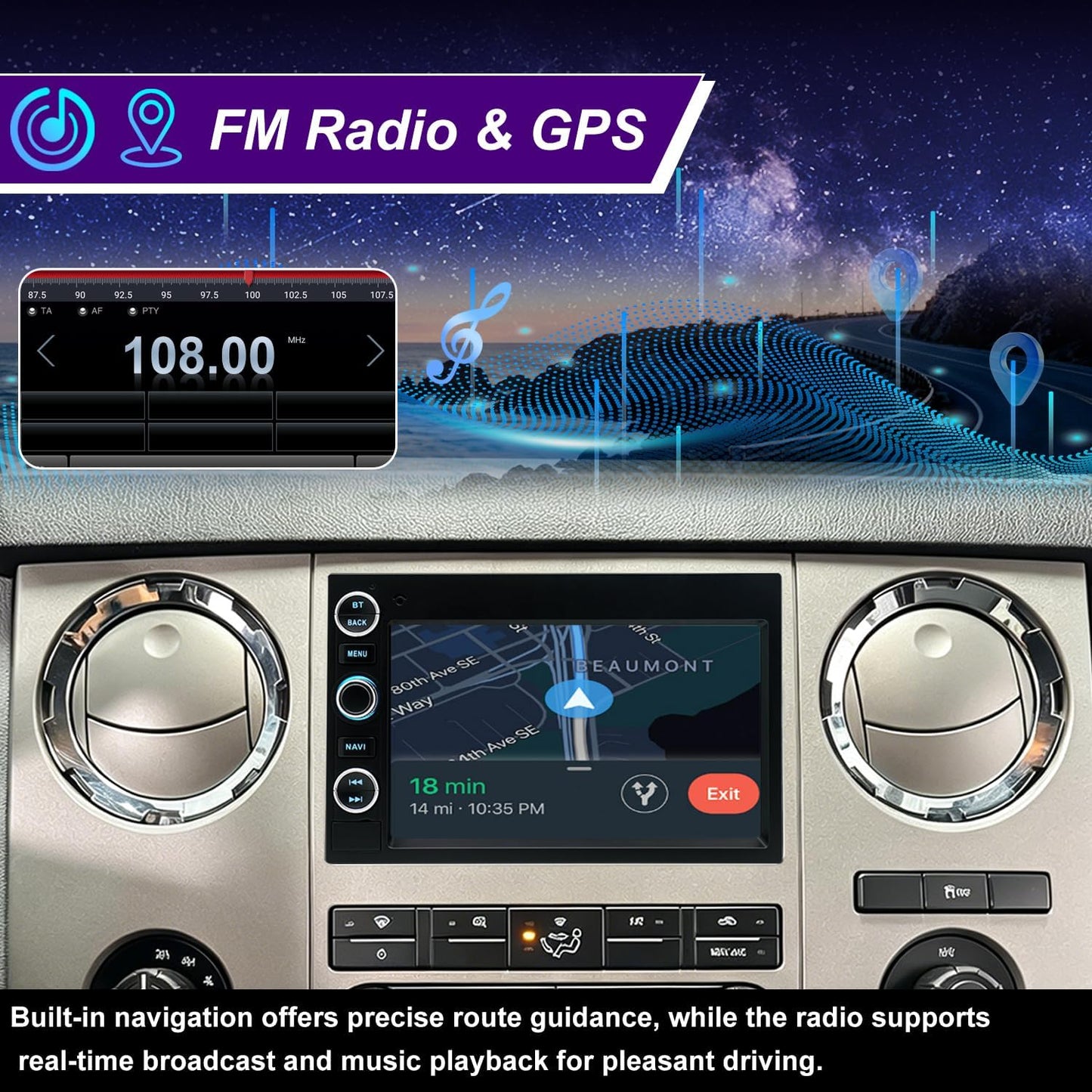 5GWiFi Radio for Ford F150 2004-2008, F250/F350 2006-2016, E150/E250/E350 2009-2014, Edge 2007-2010, Escape 2008-2012, Mustang Fusion Expedition Explorer 7"Touchscreen Stereo Carplay Android Auto GPS 7inch