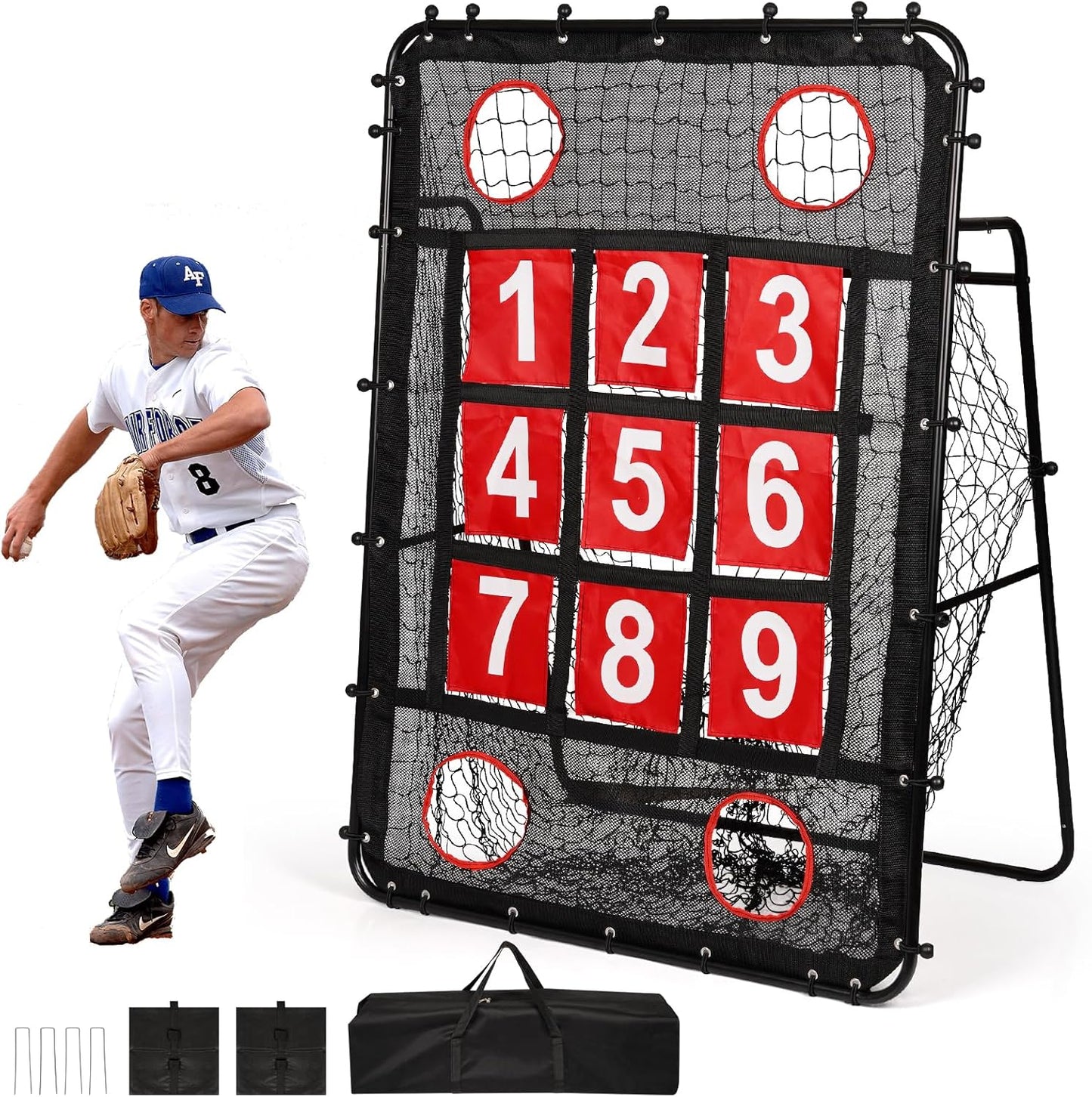 Baseball Pitching Net with Strike Zone, Portable Baseball Softball Net for Batting Pitching Hitting