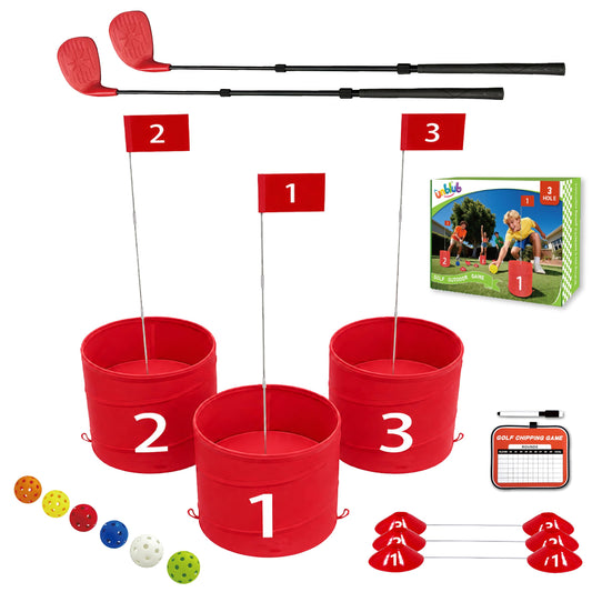 Golf Game Set, 3 Hole Backyard Golf with Adjustment Clubs/Carry Bag