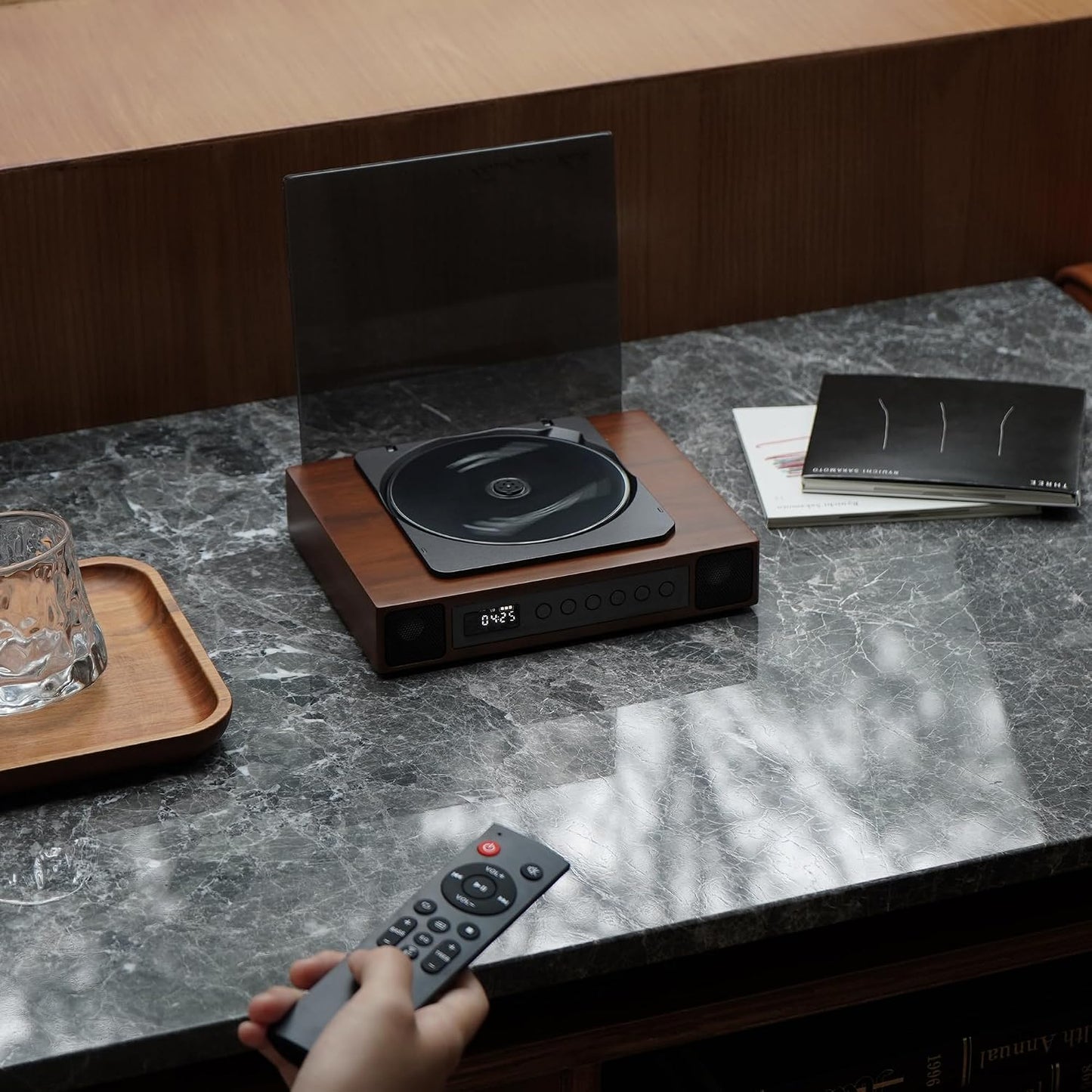 K10 Wooden Retro CD Player for Home, Bluetooth CD Player with Dual Speakers & Deep Bass Sound, Rechargeable Portable Music Player with AUX & Optical Output, Remote Control, Vintage Home Audio