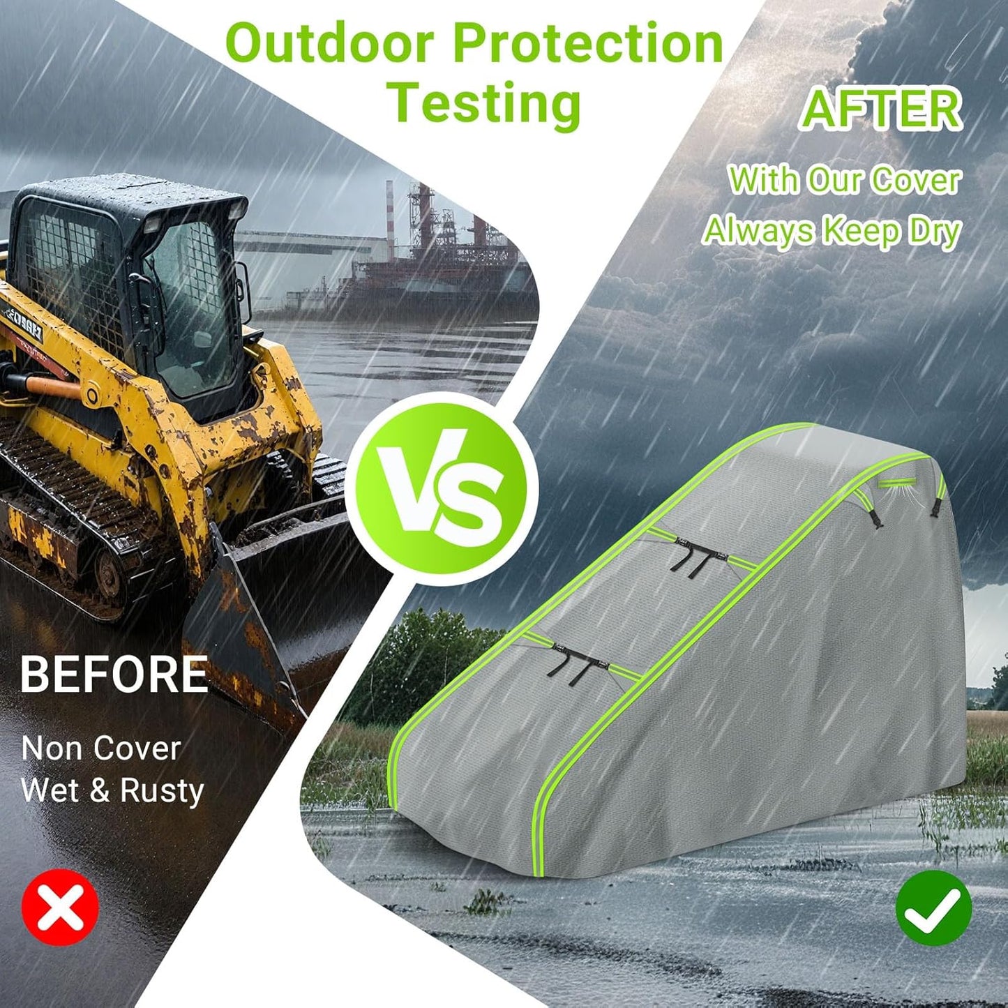 900D Mini Skid Steer Loader Cover, Heavy Duty Waterproof Windproof UV Protection Track Loader Cover, Fits Bobcat John Deere Kubota Caterpillar Case New Holland JCB, 110 * 43 * 58 inch