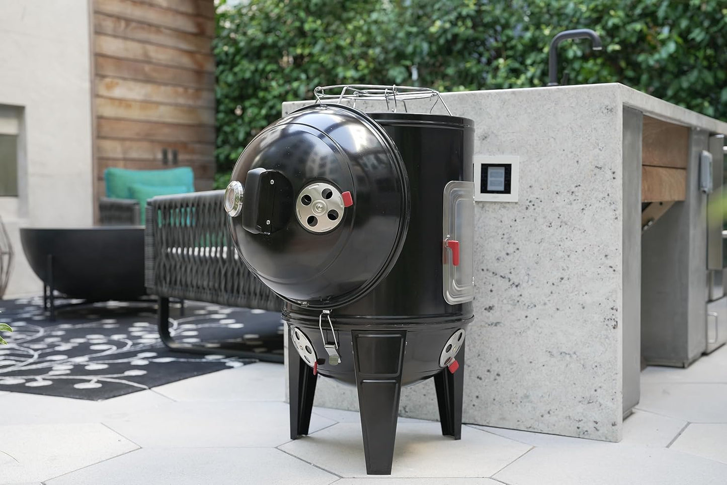 CUE WAY K2 SMOKEGUARDIAN ELITETOWER, vertical Charcoal Smoker,17 inch,Black