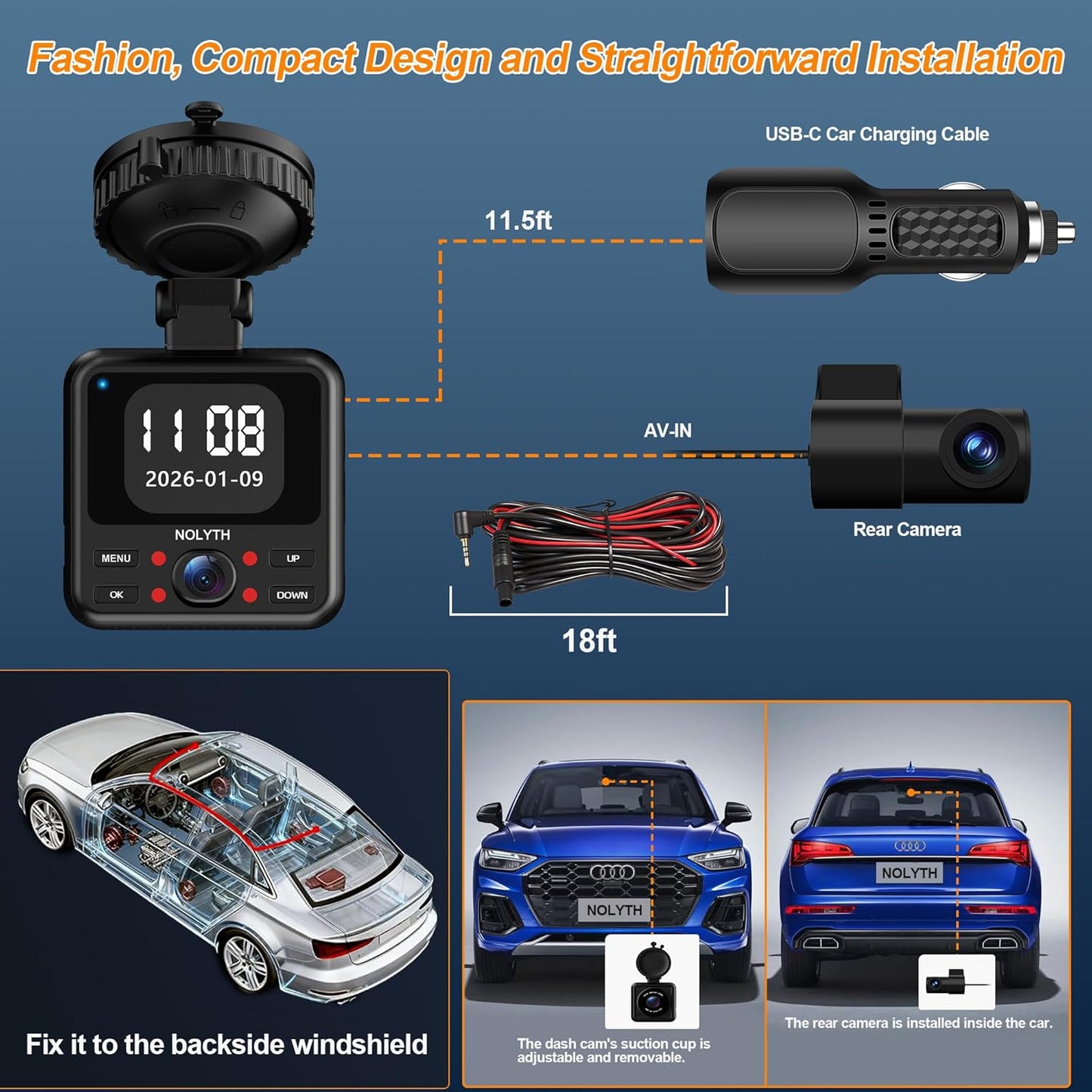 4K Dash Cam Front and Rear: FHD 3 Channel 4K+2K+1080P Dash Camera for Cars with Free 64GB Card 5G Wi-Fi Night Vision G-Sensor 24H Parking Mode for Uber Lyft Families/New Drivers
