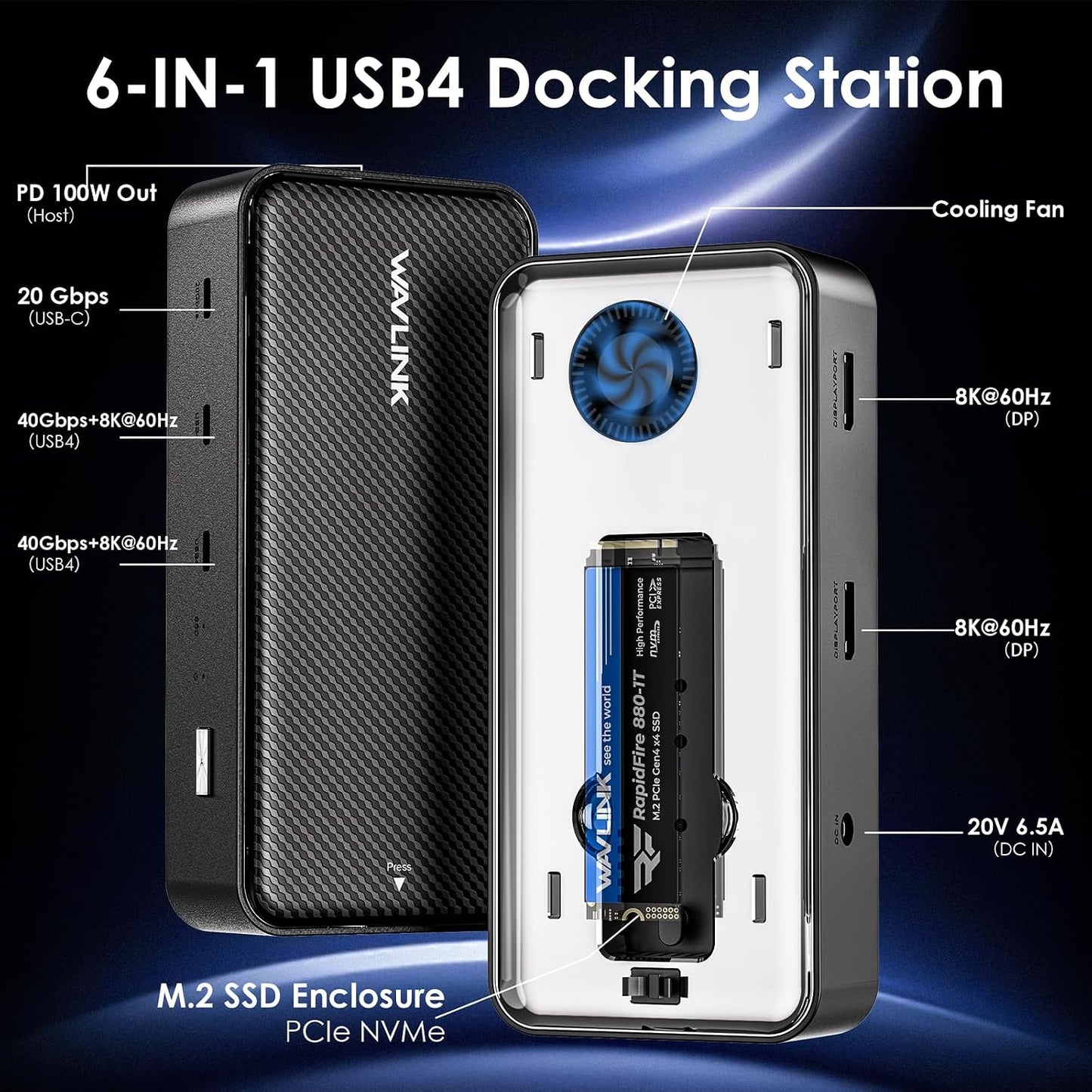 WAVLINK USB4 Docking Station, Docking Station with M.2 Enclosure