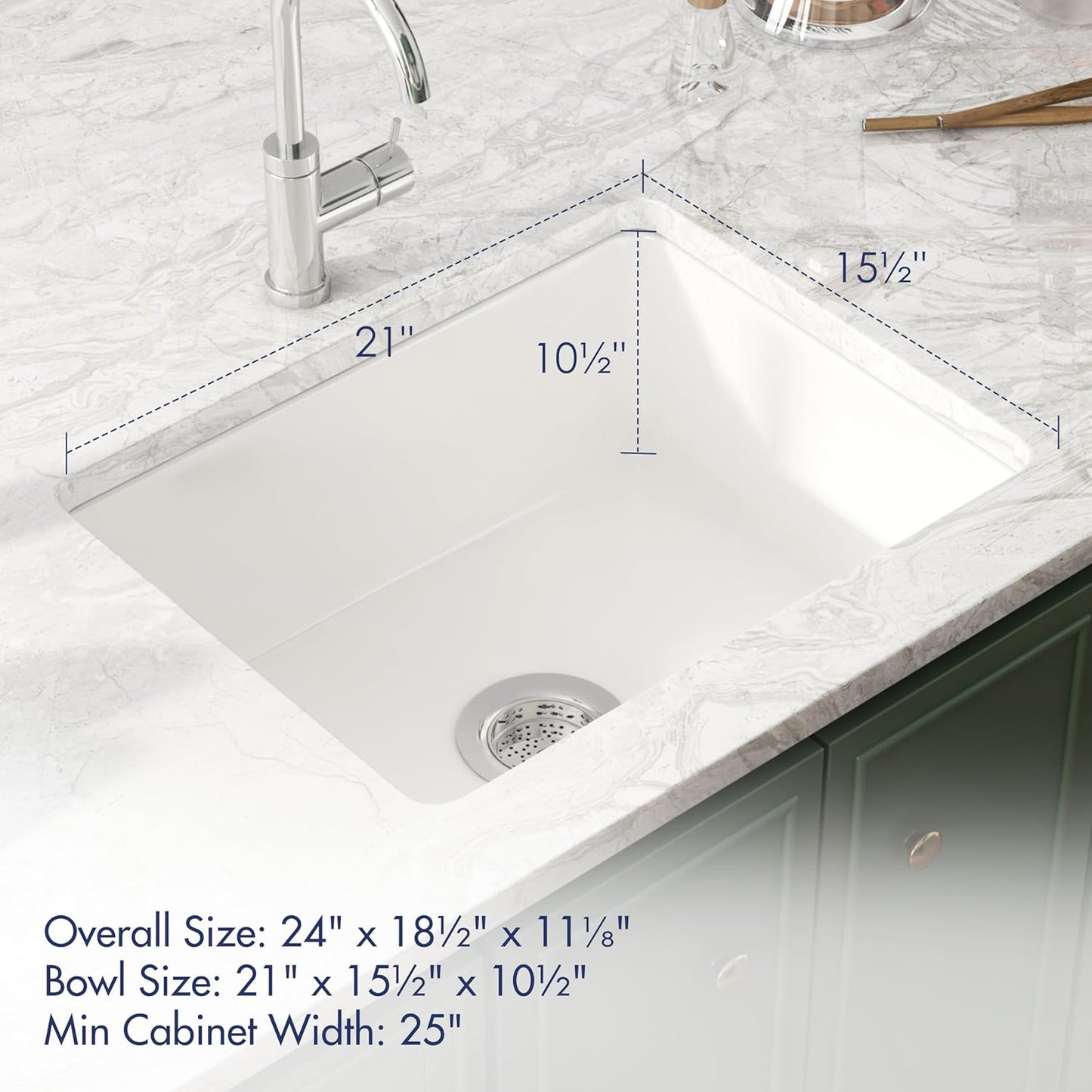 Drop in Kitchen Sink, Eridanus 24'x 18' Undermount Kitchen Sink 24 Inch Fireclay Sink Dual Mount White Kitchen Sink Topmount Deep Single Bowl