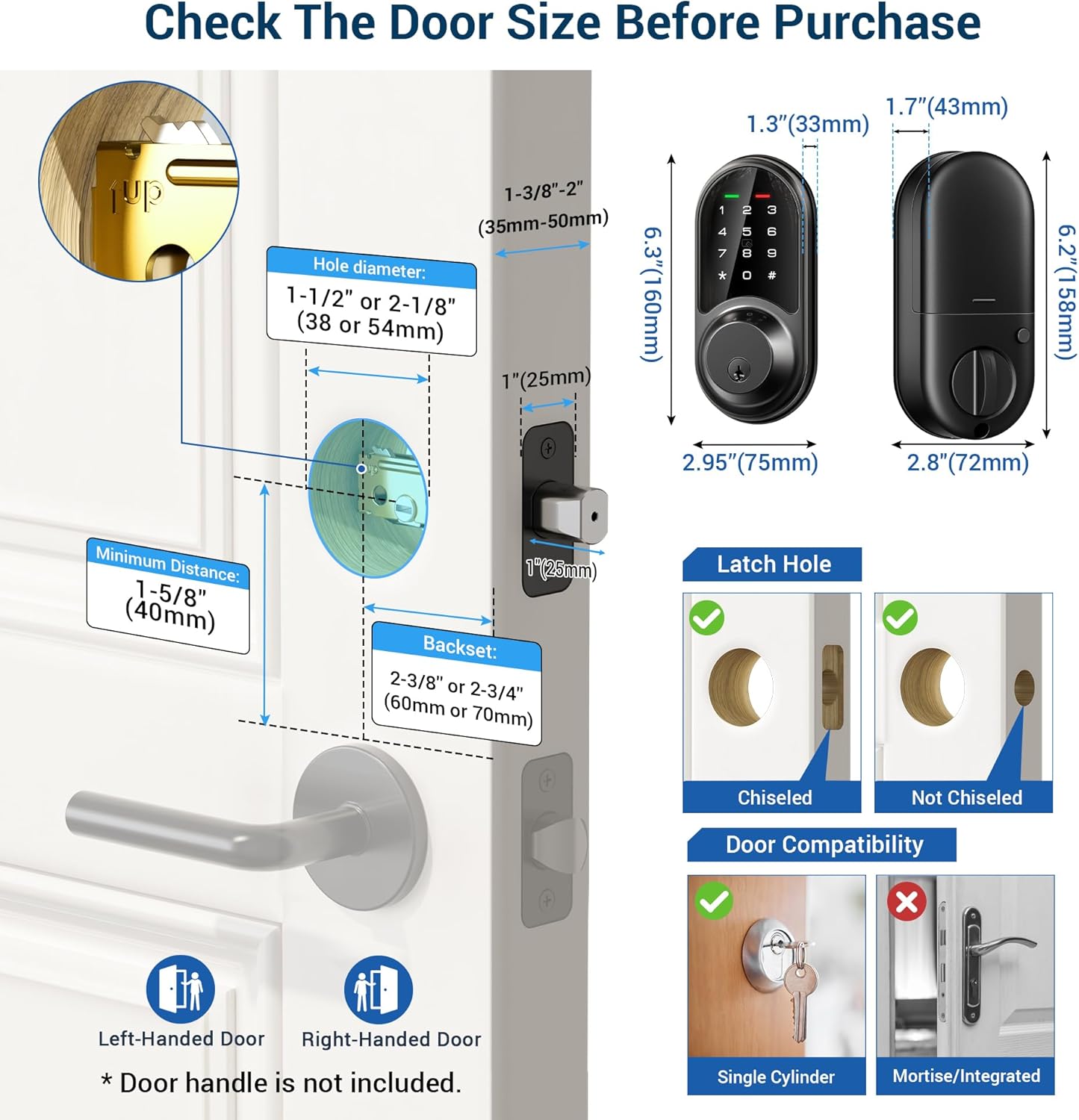 Smart Lock, Keyless Entry Door Lock, Smart Locks for Front Door with App Control, Electronic Digital Auto Lock with Touchscreen Keypad Set, Smart
