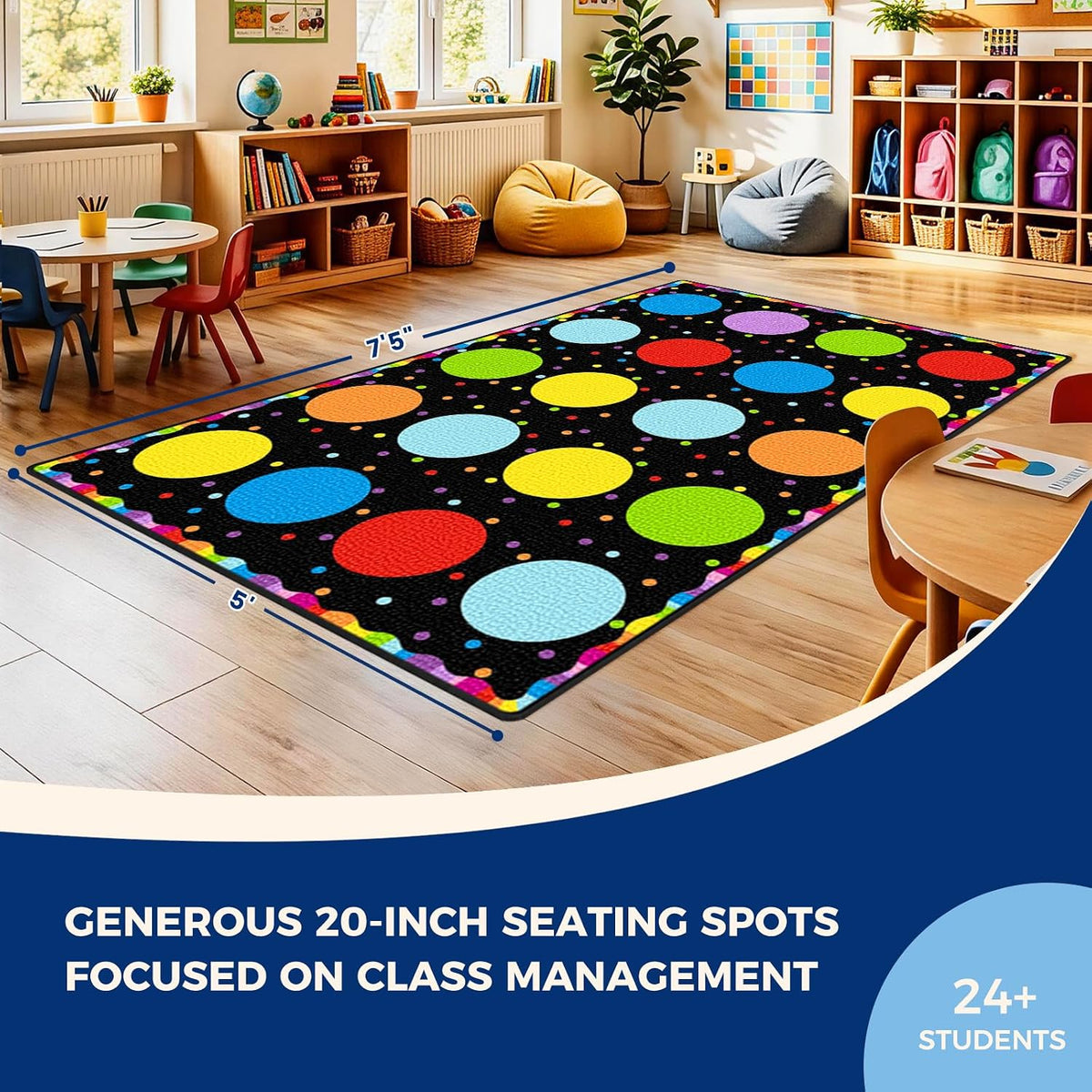 Booooom Jackson Classroom Rug - 5'x7'6'' Playful Rainbow Circle Time Preschool Classroom Carpet, Non-Slip & No-Trip Edges, Vibrant Colors for Kids Playroom Floor Mat