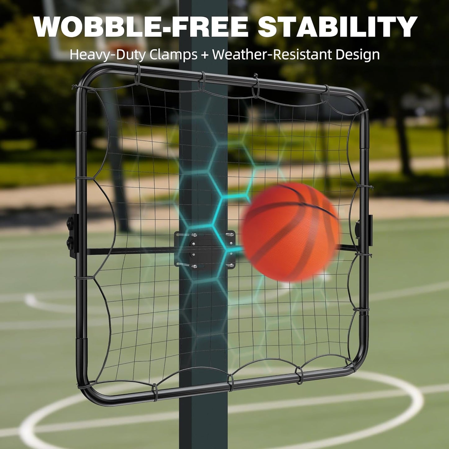 MR Basketball Rebounder 40”x40”, Adjustable Passback Net, Multi-Sport Training Rebound Net, Ball Return System Set up on 2''~6'' Pole for Basketball, Volleyball, Tennis, Pickleball, Baseball Practice