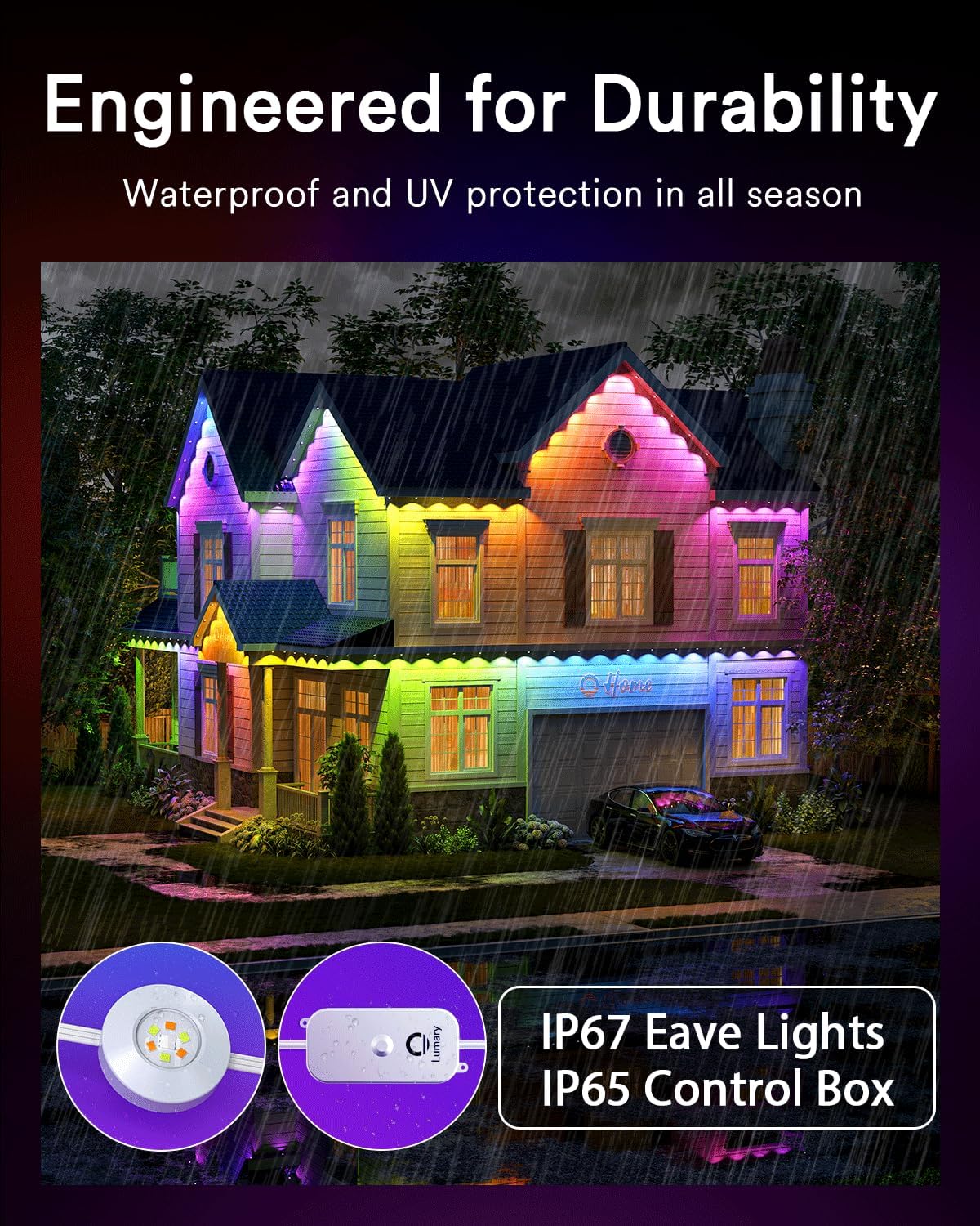 Lumary Permanent Outdoor Eave Lights Pro 51FT with 40 LED Lights, IP67 Waterproof Year Round Outdoor Lights for Decor, Halloween, Christmas