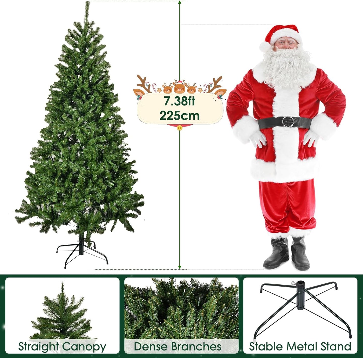 7FT Luxury Artificial Holiday Christmas Tree with Metal Hinges & Foldable Base Easy Assembly, for Home, Office, Parties (7FT, Green Without Light)