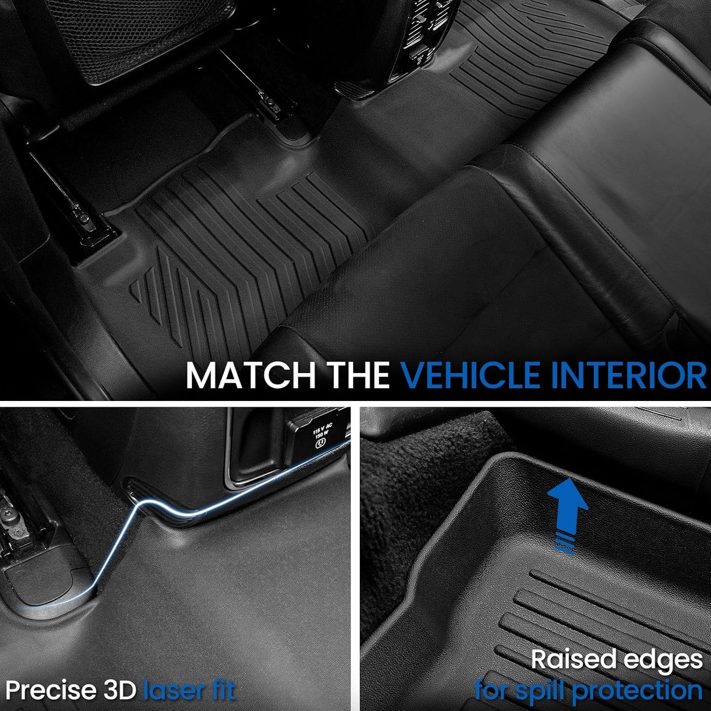 Floor Mats Set for for Jeep Grand Cherokee 2011-2021 & 2022 WK2 (Not for 2022 WL or L), All Weather TPE Backrest Mat Trunk Mat Cargo Liner Door Sill Guards Accessories (WK2 | Floor Mats Set)