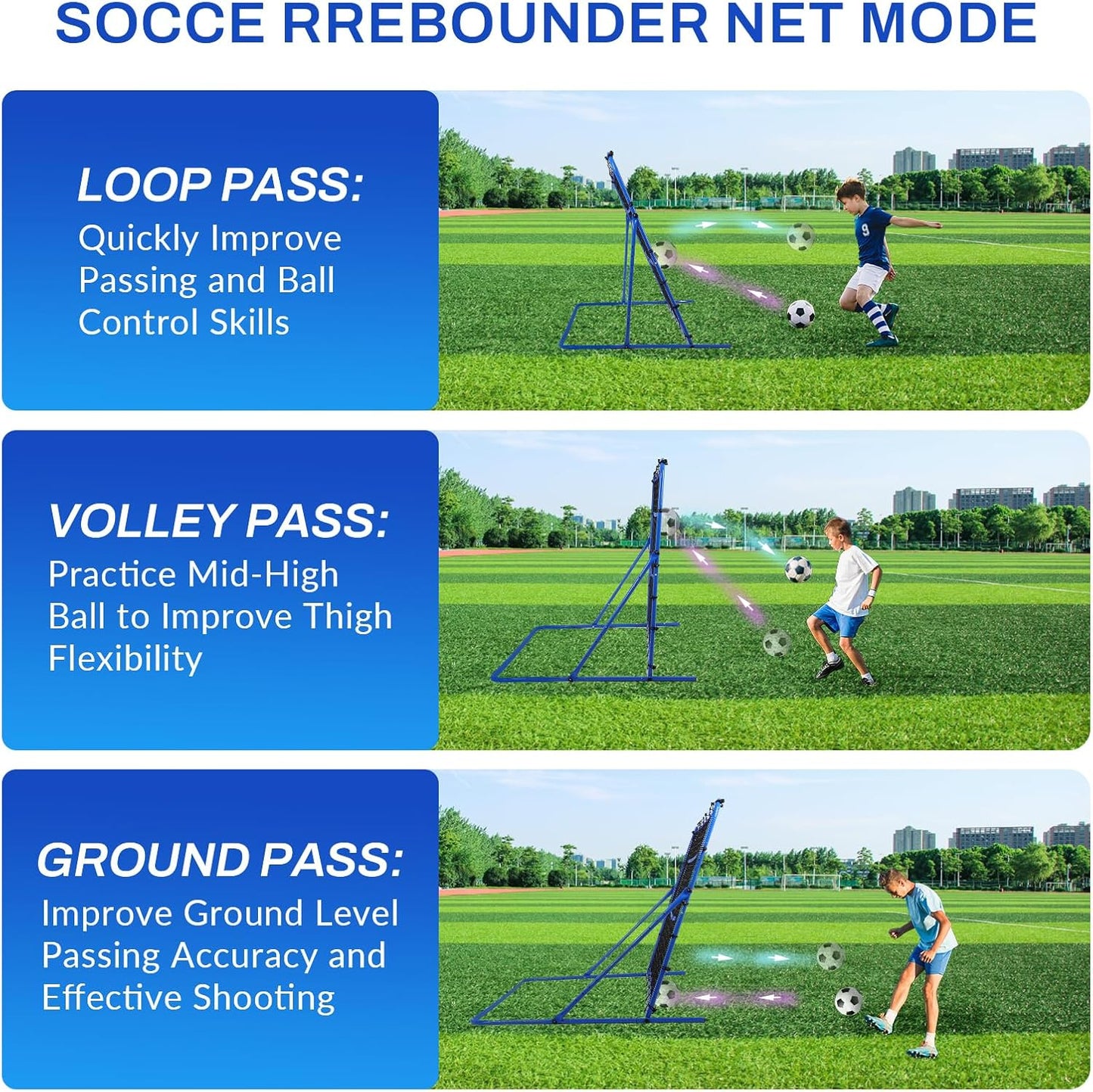 FAHKNS Three Modes of Soccer Goal, Target Net and Rebound Net, Precision Training, Tear-Resistant, Corner Kick Training, Suitable for Children and Teenagers Control (6x4FT)