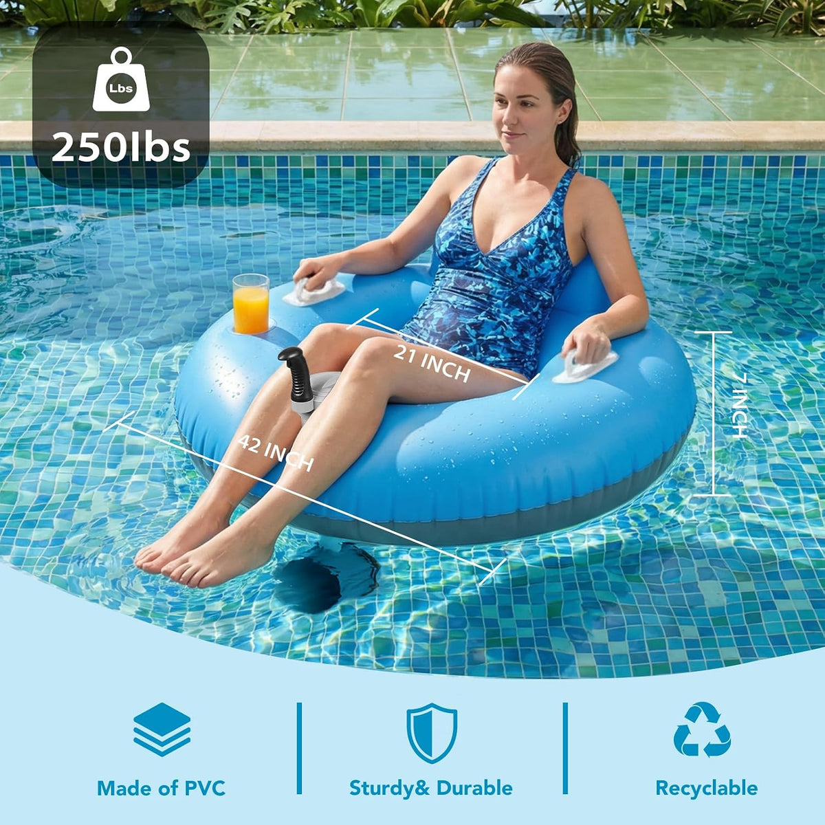 Motorized Pool Float, Rechargeable Motorized Floats with Cup Holder – Single Motor Heavy Duty Electric Lounger Raft for Adults & Kids, Pool, Lake & Party Use