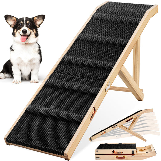 49" Long Dog Ramp for Couch & Low Height Bed, Foldable Pet Ramp for Small Large Dogs, High Traction with Platform Adjustable Heights 18" to 21.5" Up to 220LBS