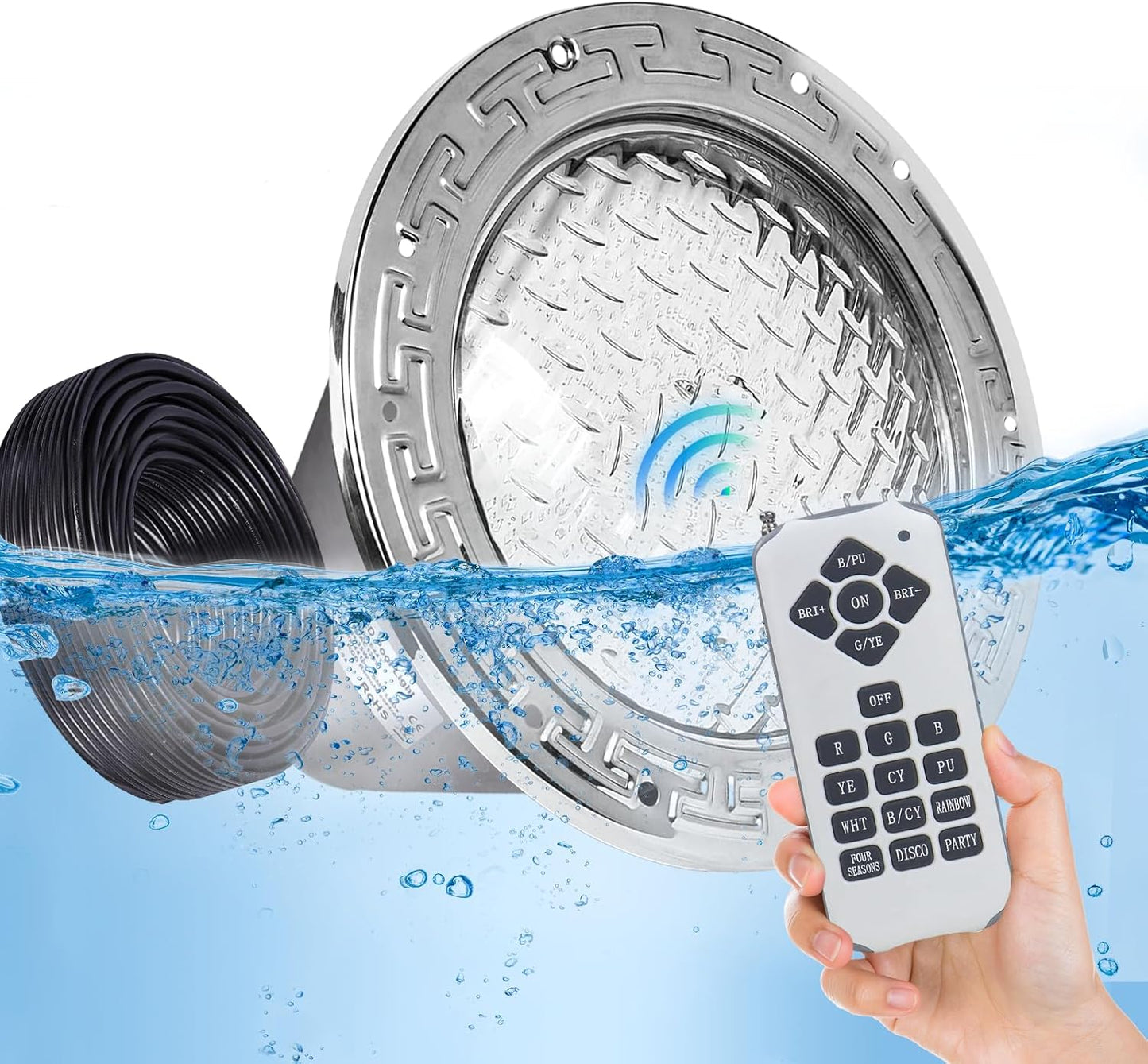 SH101300 Led Pool Lights for Inground Pool 10 inch RGB Color with Remote Controller, 50FT DC 12V Underwater Pool Light for 10" Wet Niche, Replaceme