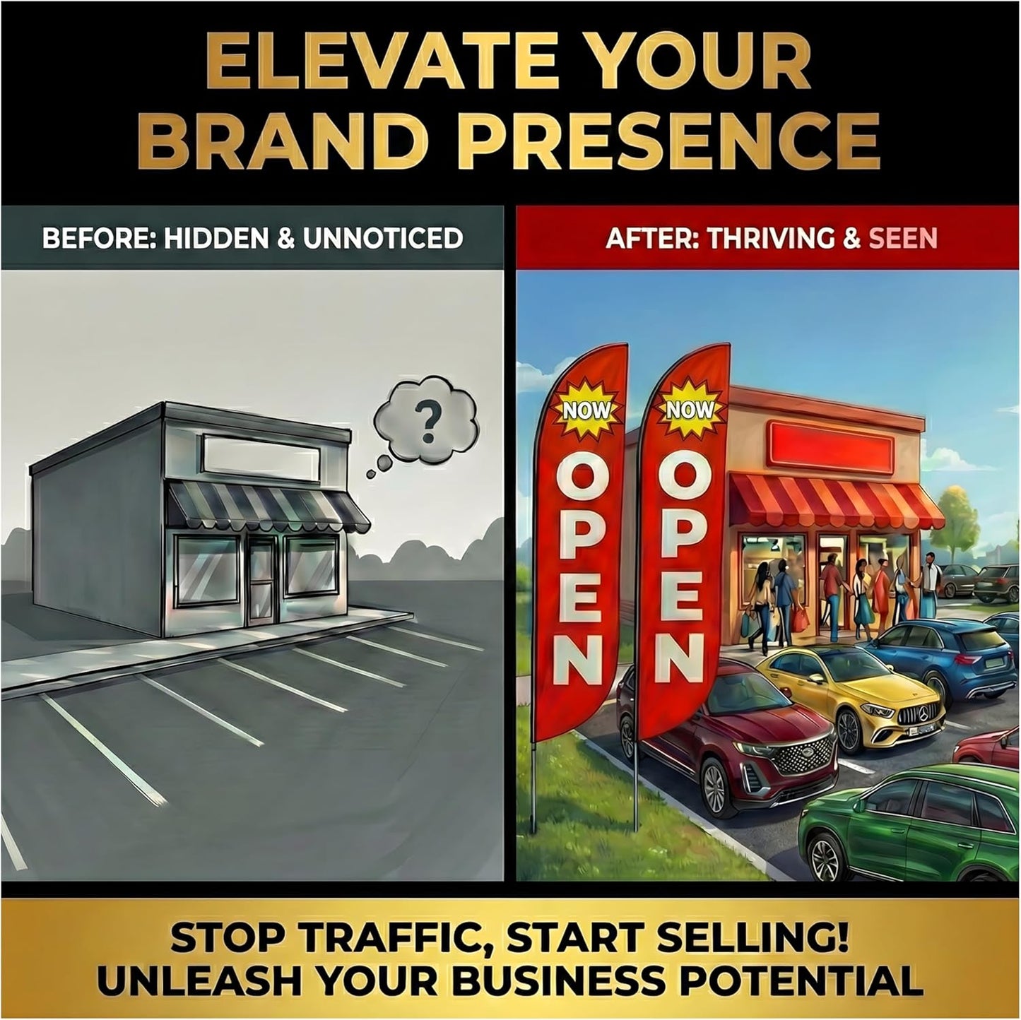 Feather Flag Pole Kit 15ft Tall 2 Pack with 12ft Tall Now Open Flags Feather Banner Advertising Open Flags for Business Grand Opening Signs Fiberglass Swooper Flag Poles with Heavy Duty Ground Spikes