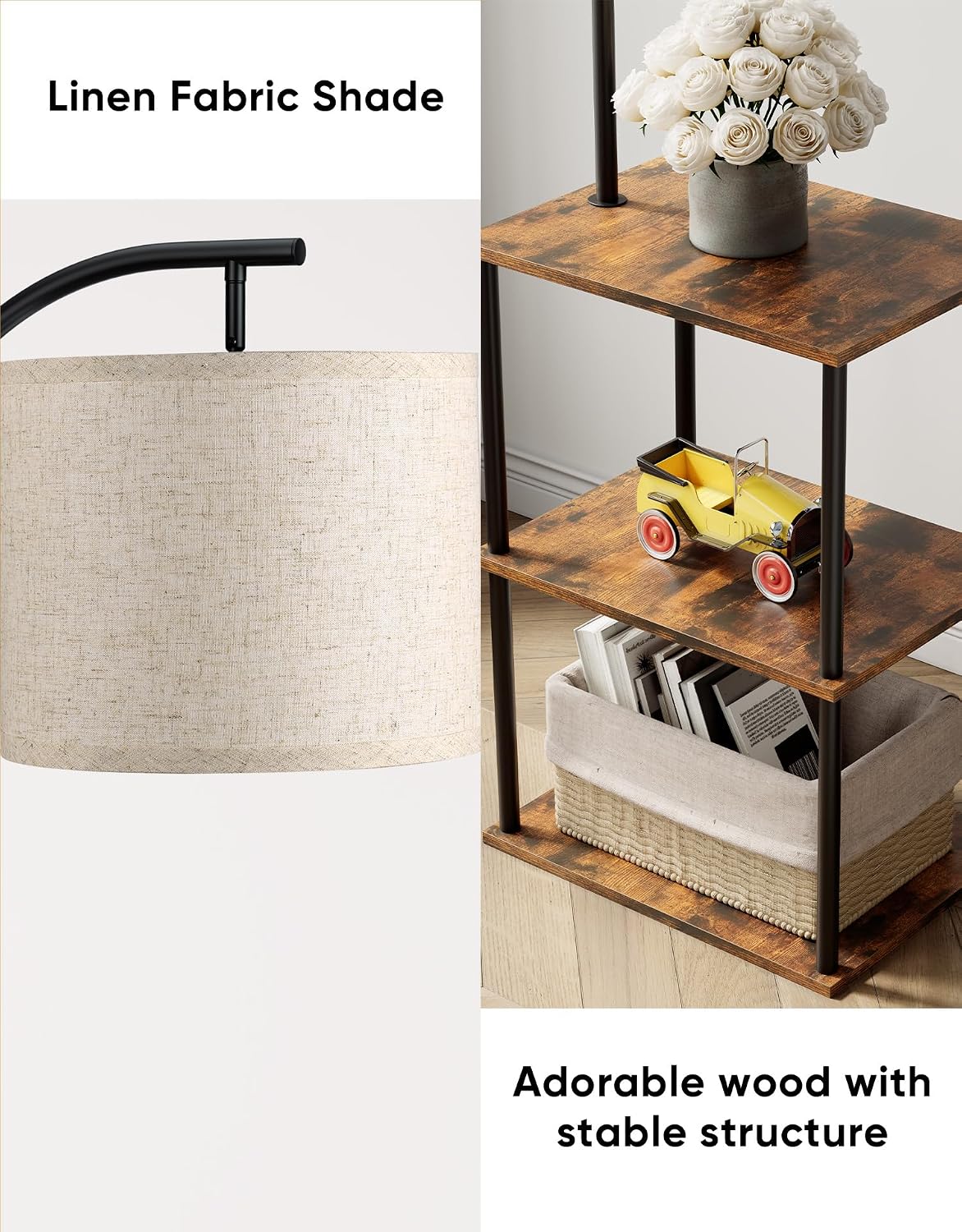 PARTPHONER Floor Lamp with Table 2 Pack, Night Stand with Lamp, Narrow Side Table with 3CCT LED Bulb, Small Coffee Table, Modern End Table with Storage Shelves for Living Room Bedroom Home Décor