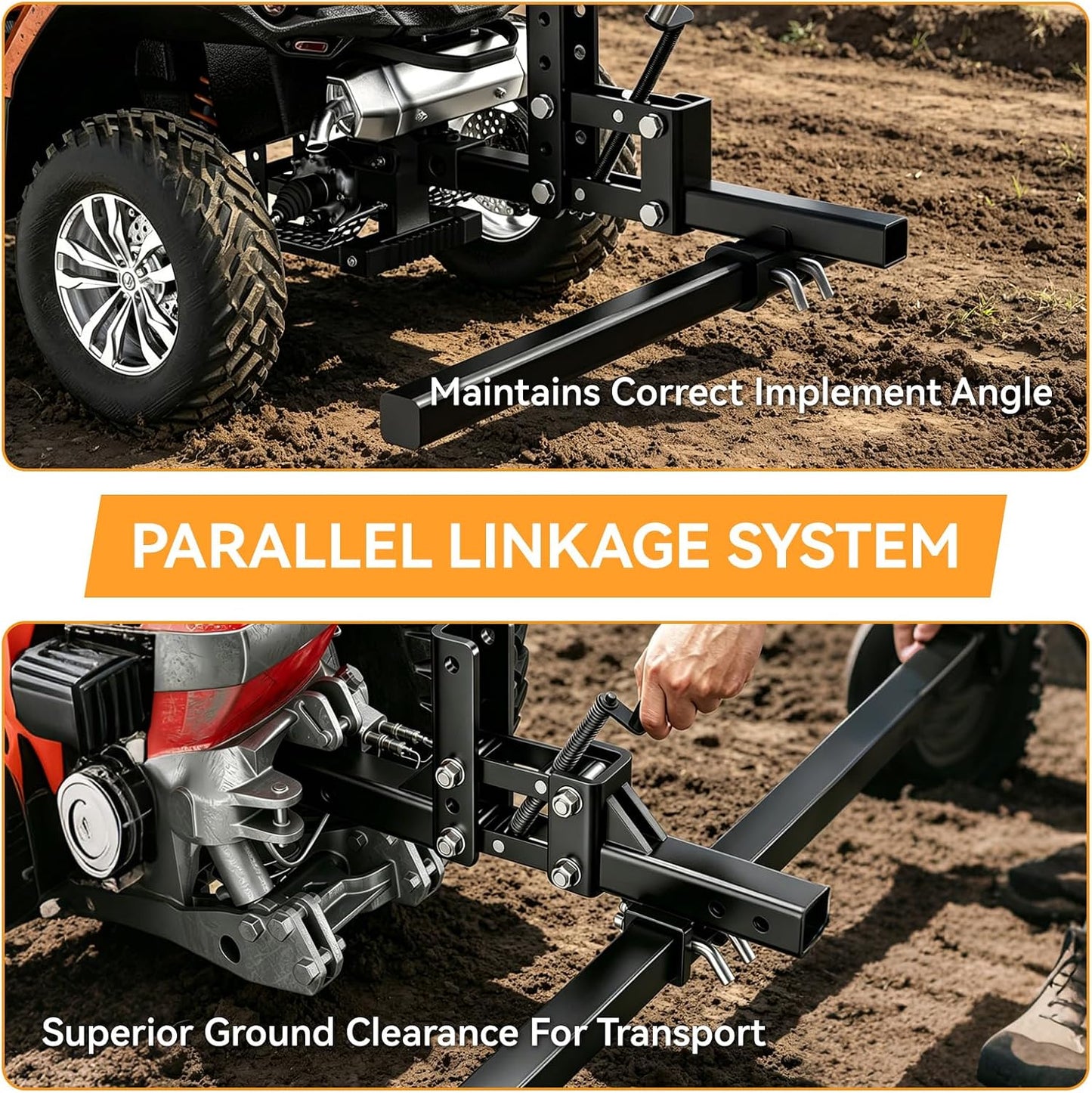 ATV/UTV Manual Implement Lift, 50 Inch ATV Attachments 1-Point Hitch System for 2 Inch Receiver, Adjustable Height Heavy Duty Steel Lift for Rake Scrape Blade Plow and Disc