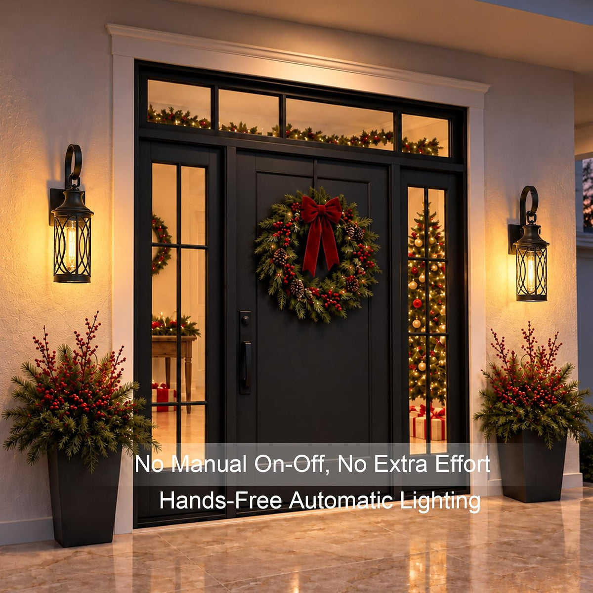 20IN Dusk to Dawn Outdoor Light, Black Wall Light Fixture 2-Pack