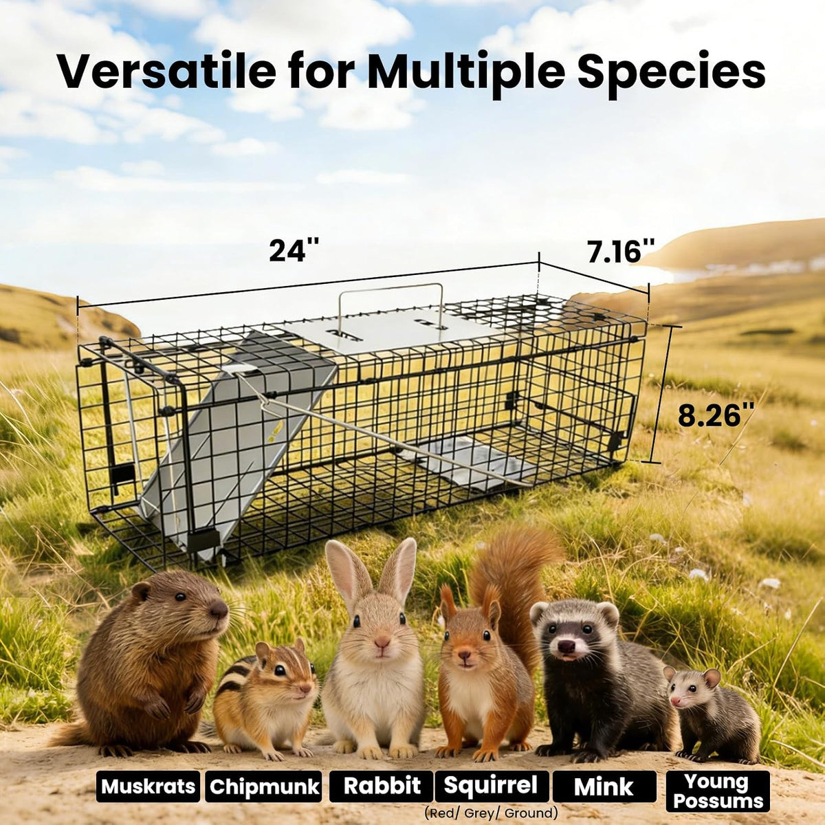 APXL Squirrel Trap Heavy Duty Folding 24" Live Trap Animal Trap Rabbit Trap