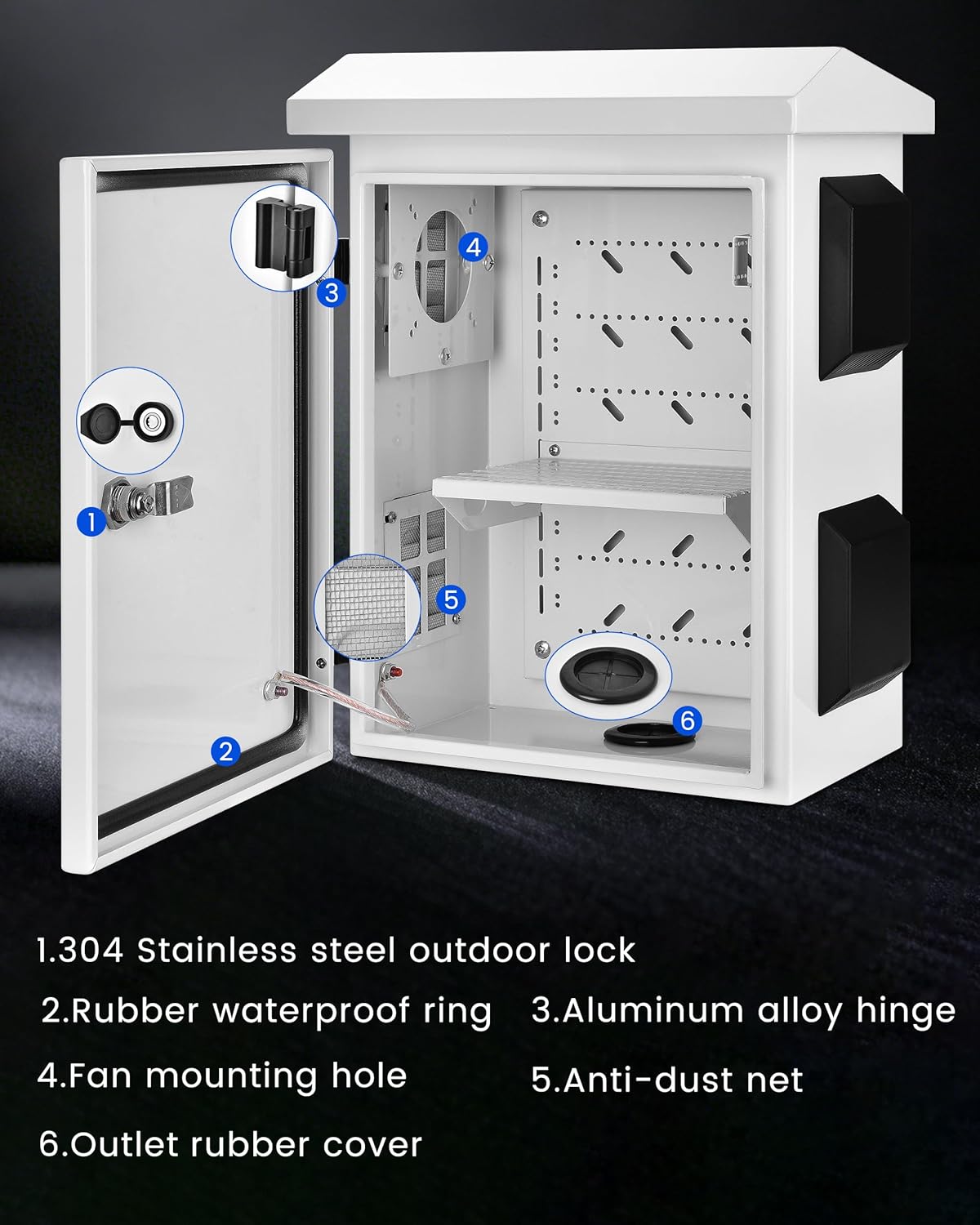 Waterproof Electrical Box - Cold-Rolled Steel & Aluminum Alloy Back Beam, One-Piece Ventilation, Pre-Drilled Fan Mounting Hole, Wall/Pole Mountable（17.9" x 13.8" x 7.9"