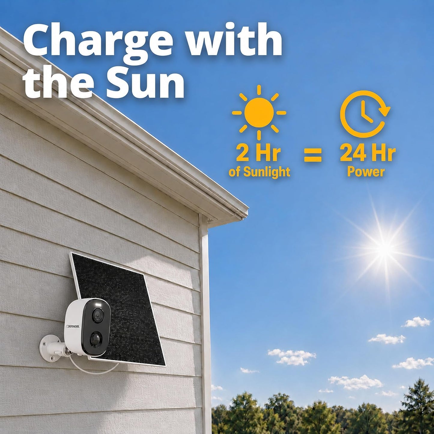 Defender AI 2.5K Solar GO 24/7 Recording (AOV) Wireless Security Camera, AI Human/Pet/Vehicle Detection, Color Night Vision, Two-Way Talk, Setup in 3 Minutes, 5W Solar Panel, ClearVu App, 1 Pack 1 Solar Camera