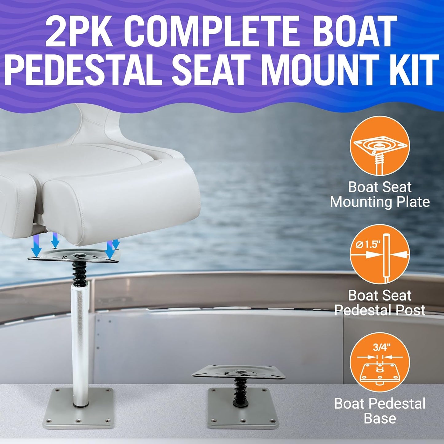 Boat Pedestal Seat Package 3 Piece Kit Boat Seat and Pedestal Combo with Boat Seat Mount for Deck Boat Seat Swivel Base Pla