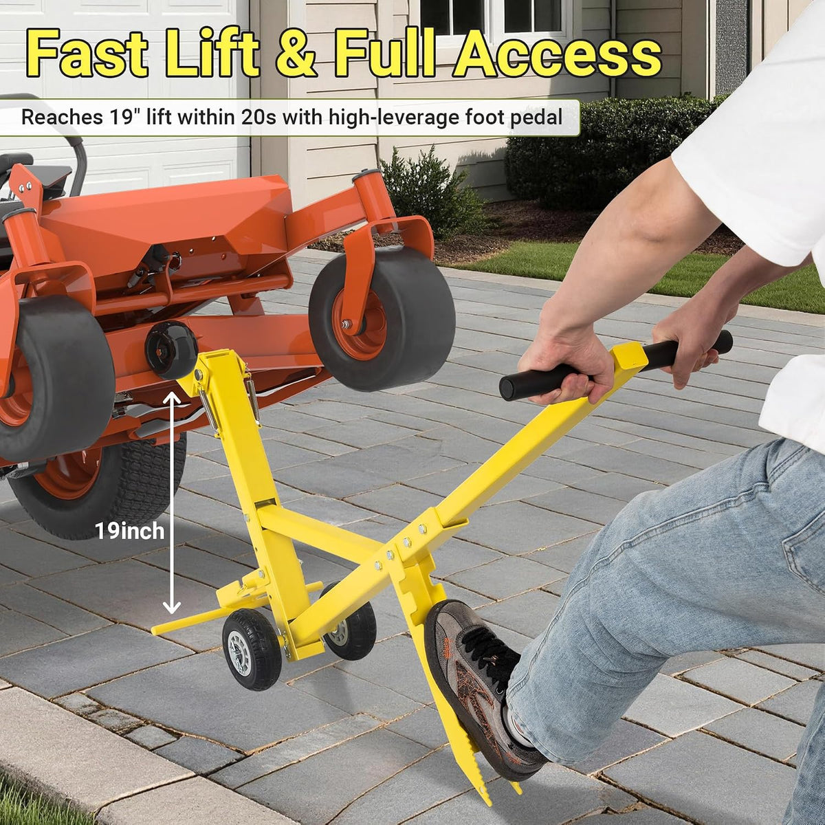 Lawn Mower Jack 800LBS, Zero Turn Mower Jack Lift w/Wheels yellow