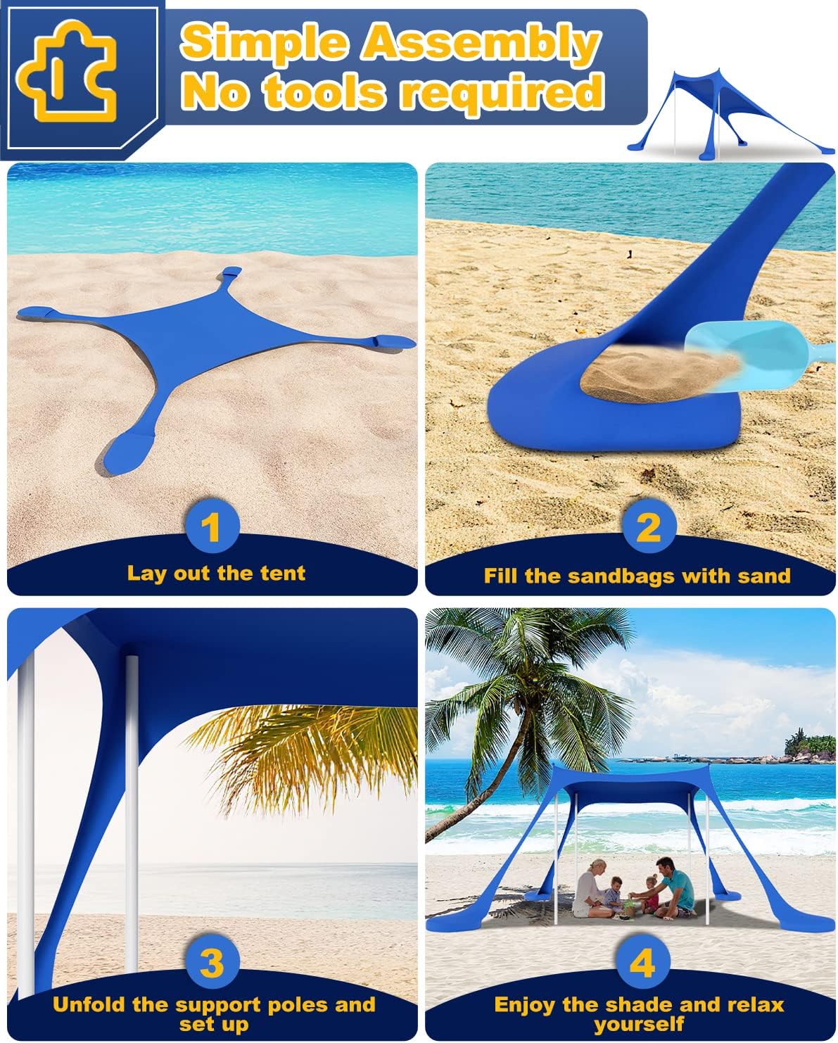 Fuairmee Beach Tent Sun Shelter, 10x10FT Beach Tent Sun Shade Canopy UPF 50+ UV Protection, Easy Set Up Pop Up Outdoor Shade with Portable Carrying